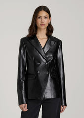 American Tall Discount | True Touch Leather Double Breasted Blazer for Tall Women in Black
