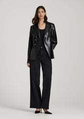 American Tall Discount | True Touch Leather Double Breasted Blazer for Tall Women in Black