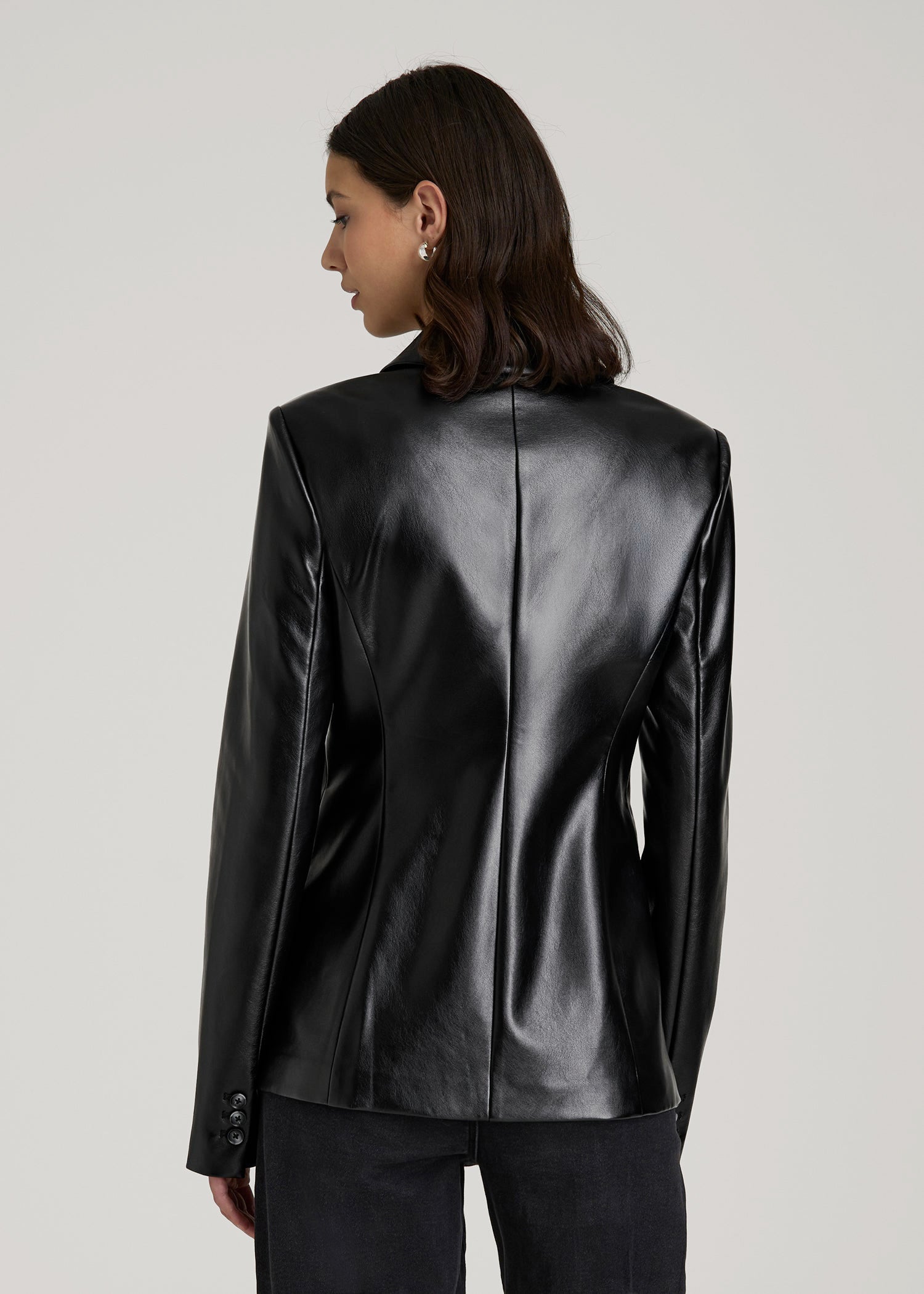 American Tall Discount | True Touch Leather Double Breasted Blazer for Tall Women in Black