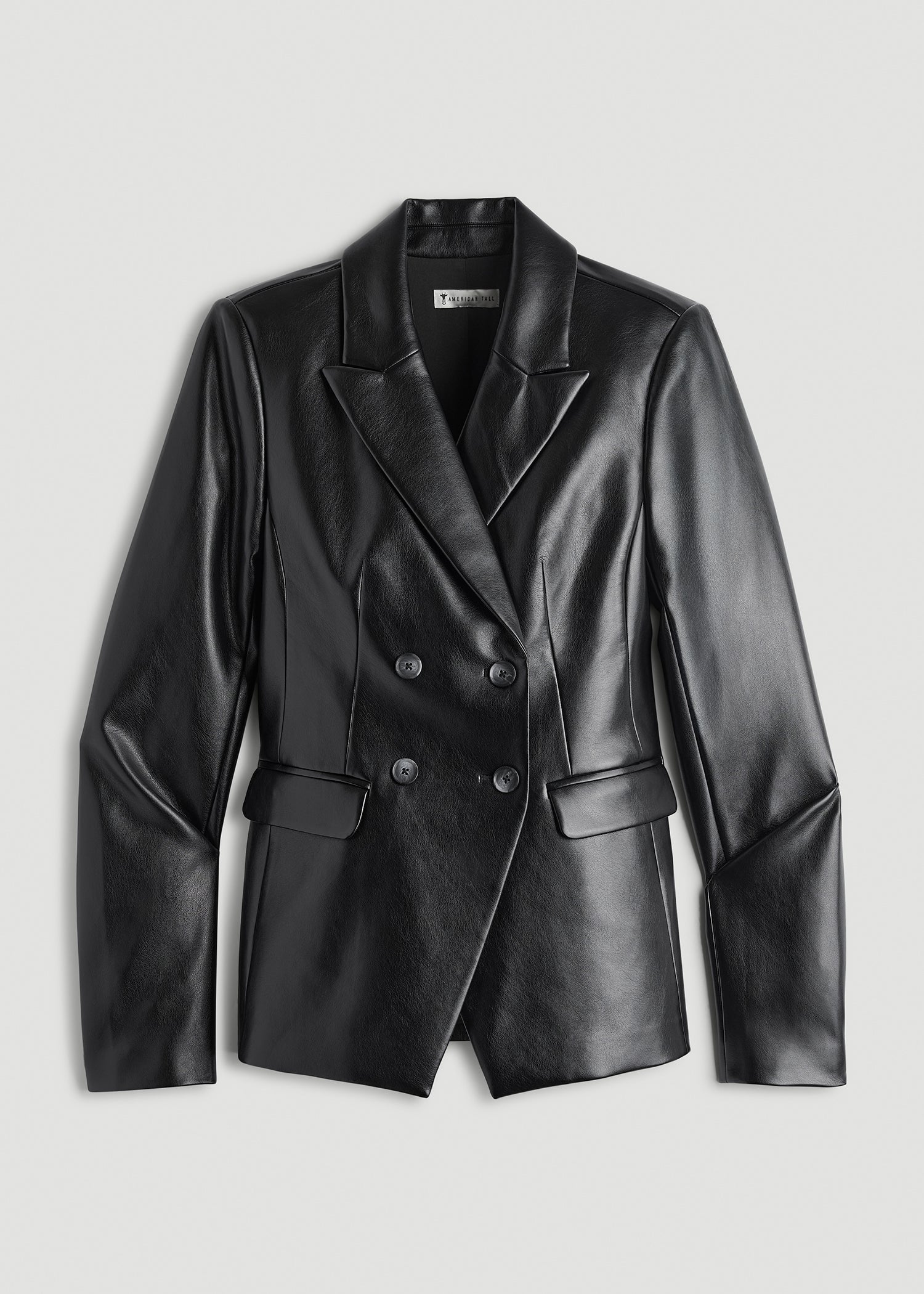 American Tall Discount | True Touch Leather Double Breasted Blazer for Tall Women in Black