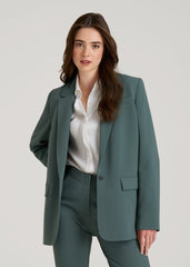 American Tall Sale | Boyfriend Fit Single-Button Blazer for Tall Women in Balsam Green