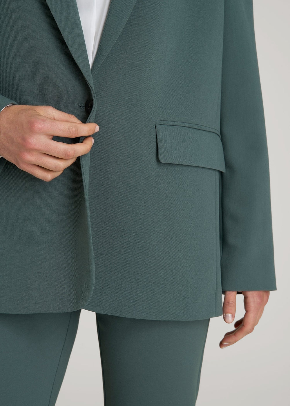American Tall Sale | Boyfriend Fit Single-Button Blazer for Tall Women in Balsam Green