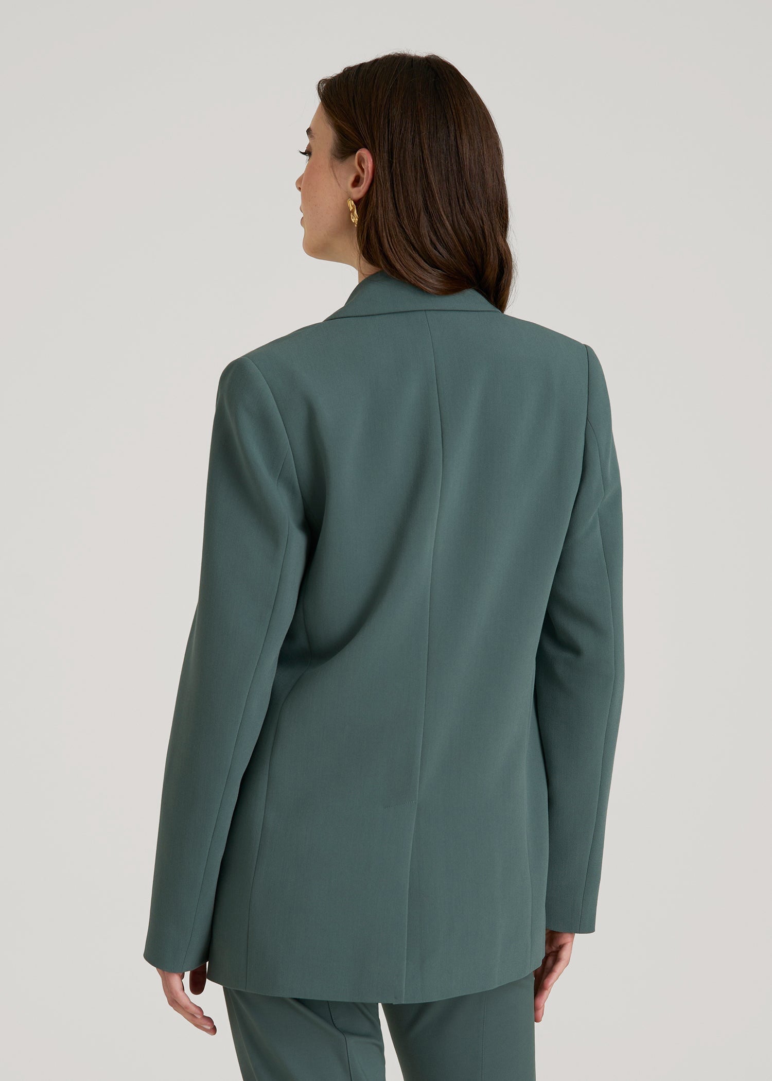 American Tall Sale | Boyfriend Fit Single-Button Blazer for Tall Women in Balsam Green