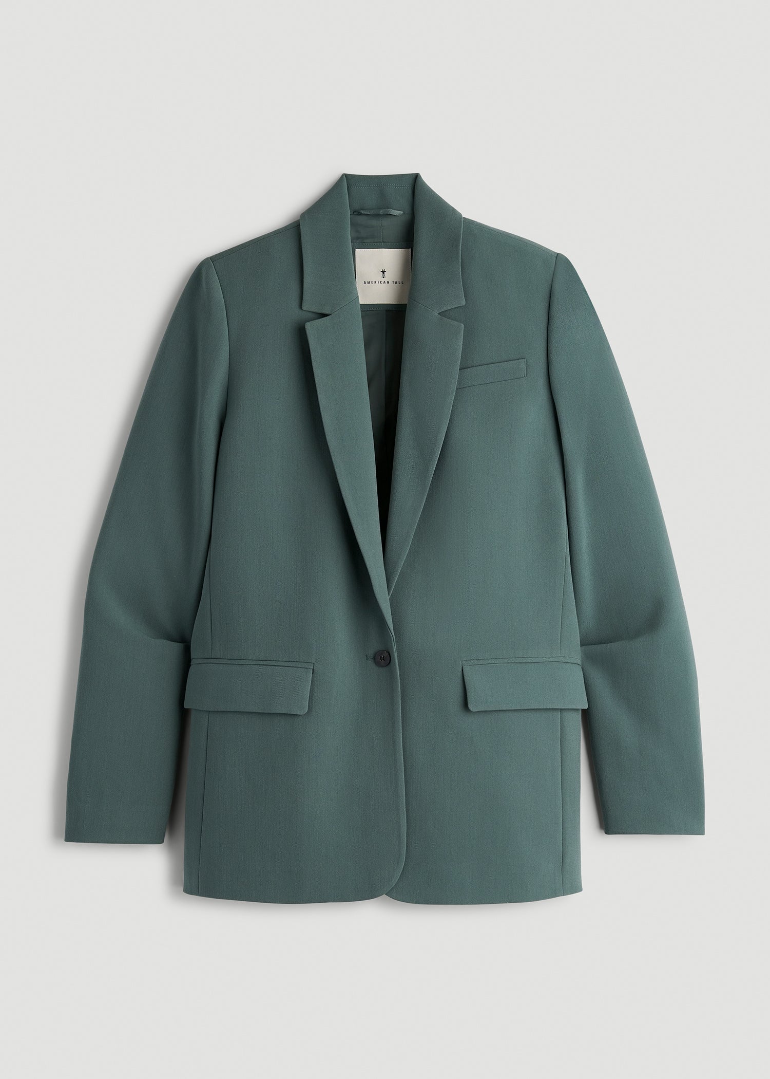 American Tall Sale | Boyfriend Fit Single-Button Blazer for Tall Women in Balsam Green