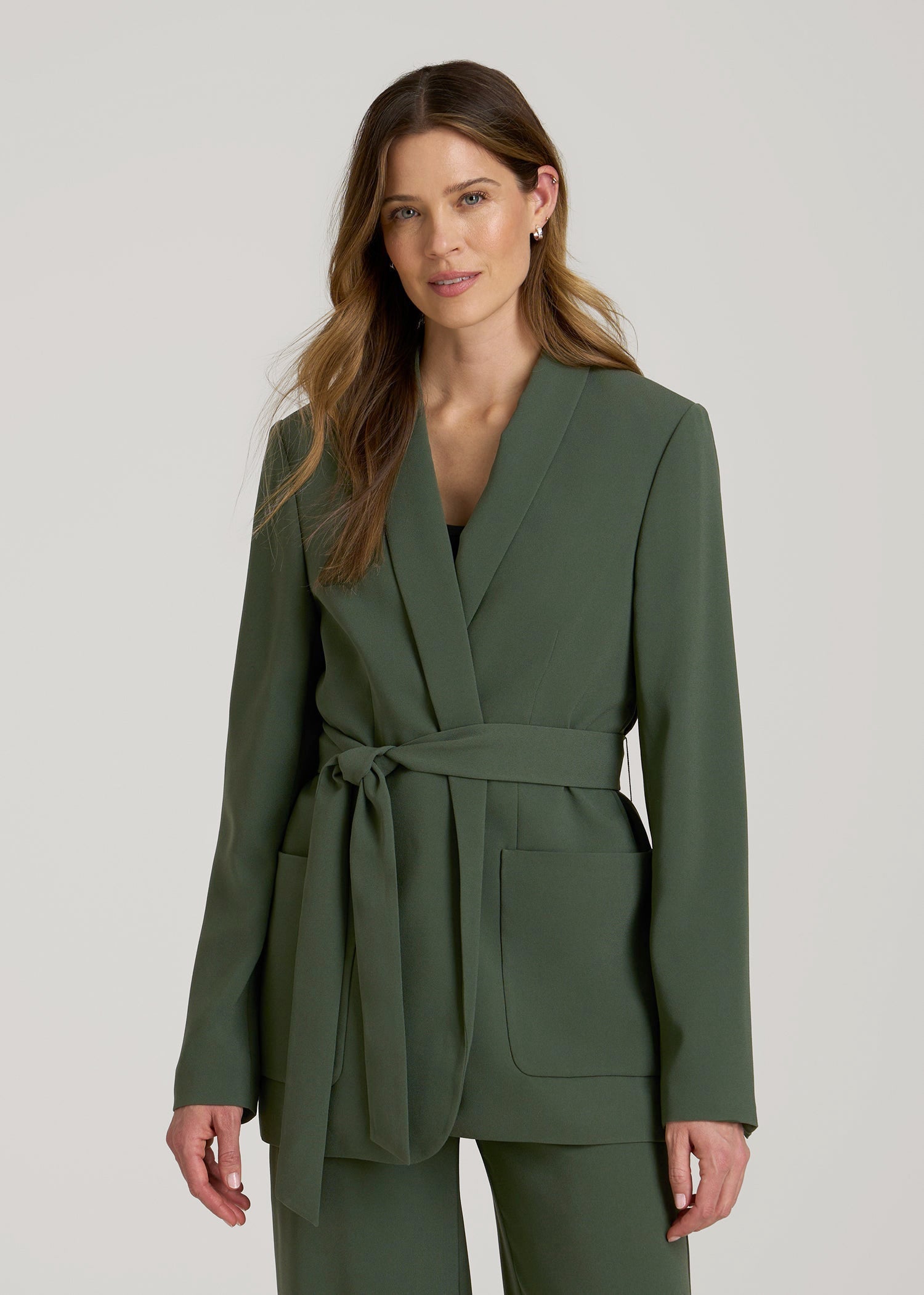 American Tall Discount | Crepe Wrap Blazer for Tall Women in Climbing Ivy