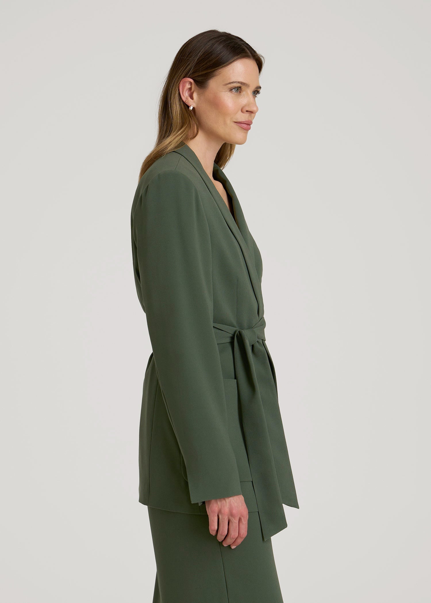 American Tall Discount | Crepe Wrap Blazer for Tall Women in Climbing Ivy