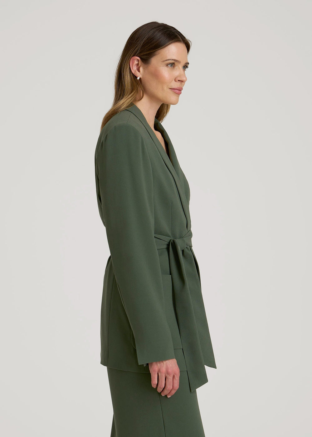 American Tall Discount | Crepe Wrap Blazer for Tall Women in Climbing Ivy
