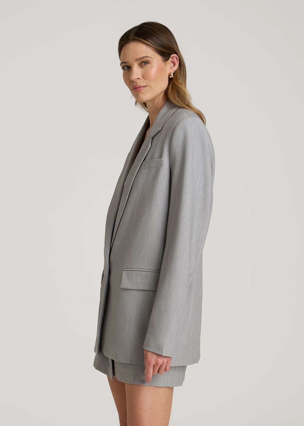 American Tall Online | Boyfriend Fit Single-Button Blazer for Tall Women in Ash Grey Mix
