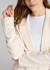 American Tall Sale | Linen Blend Tie Back Blazer For Tall Women in White Alyssum