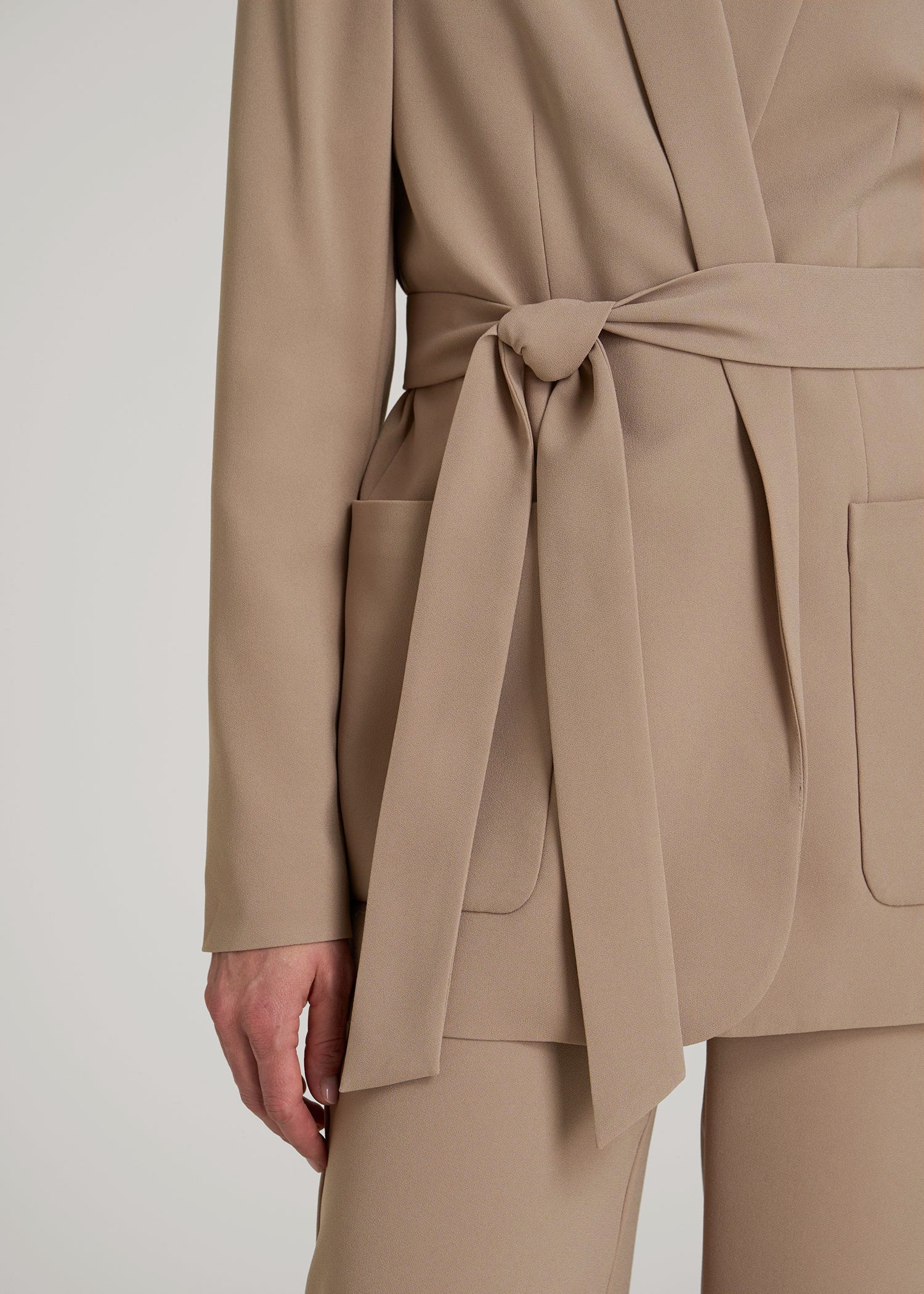 American Tall Outlet | Crepe Wrap Blazer for Tall Women in Dark Sand