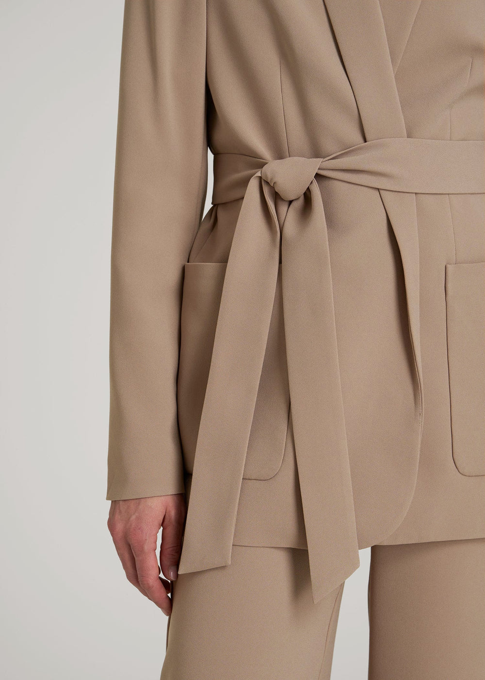 American Tall Outlet | Crepe Wrap Blazer for Tall Women in Dark Sand