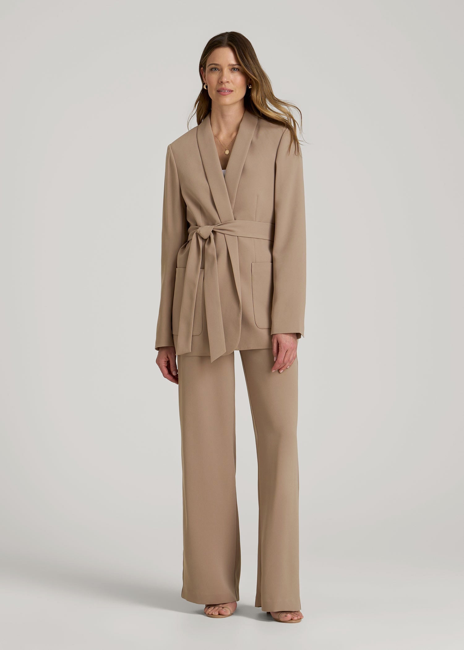 American Tall Outlet | Crepe Wrap Blazer for Tall Women in Dark Sand