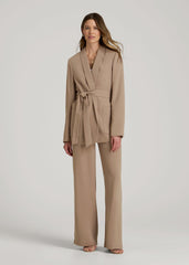 American Tall Outlet | Crepe Wrap Blazer for Tall Women in Dark Sand