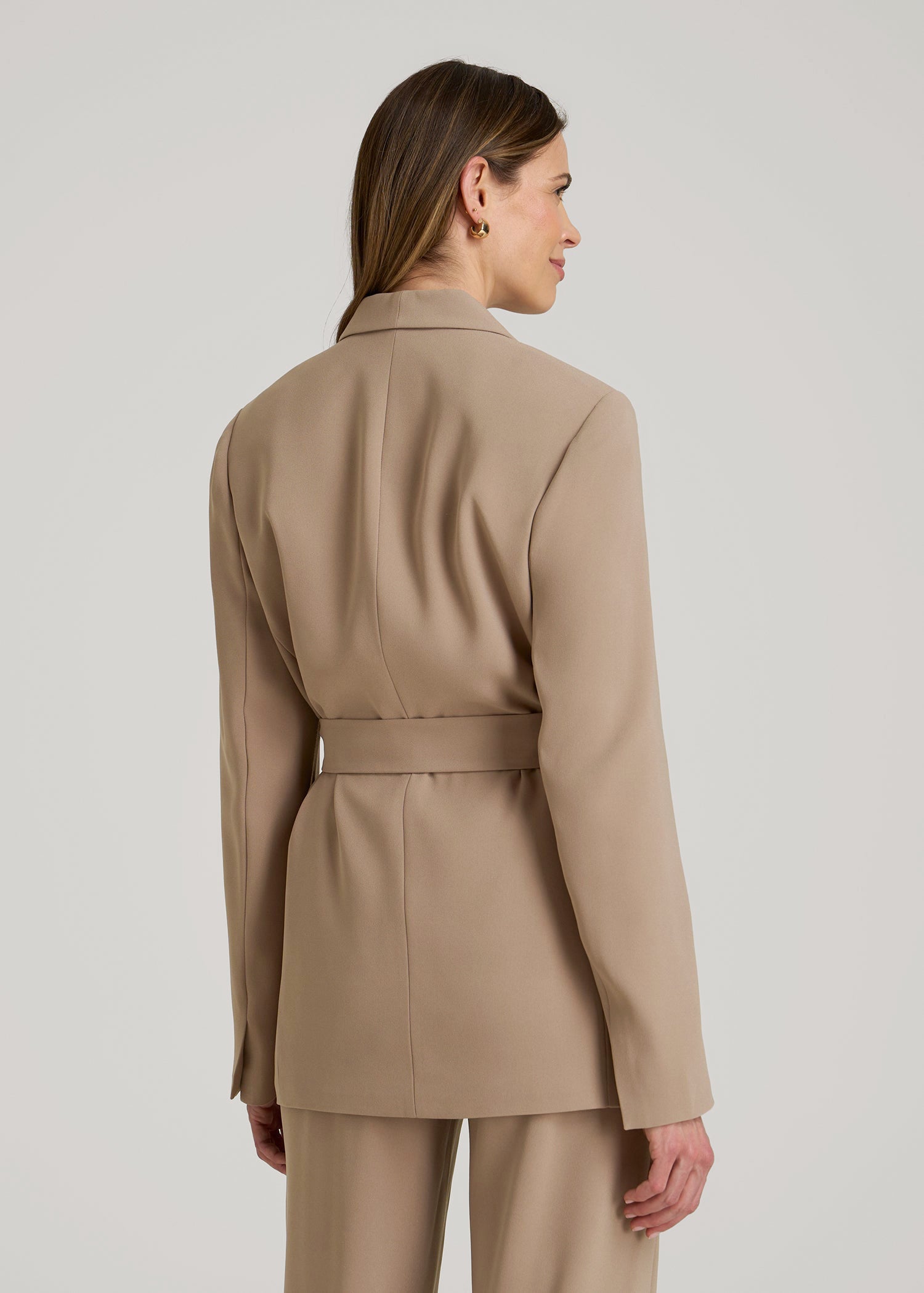 American Tall Outlet | Crepe Wrap Blazer for Tall Women in Dark Sand