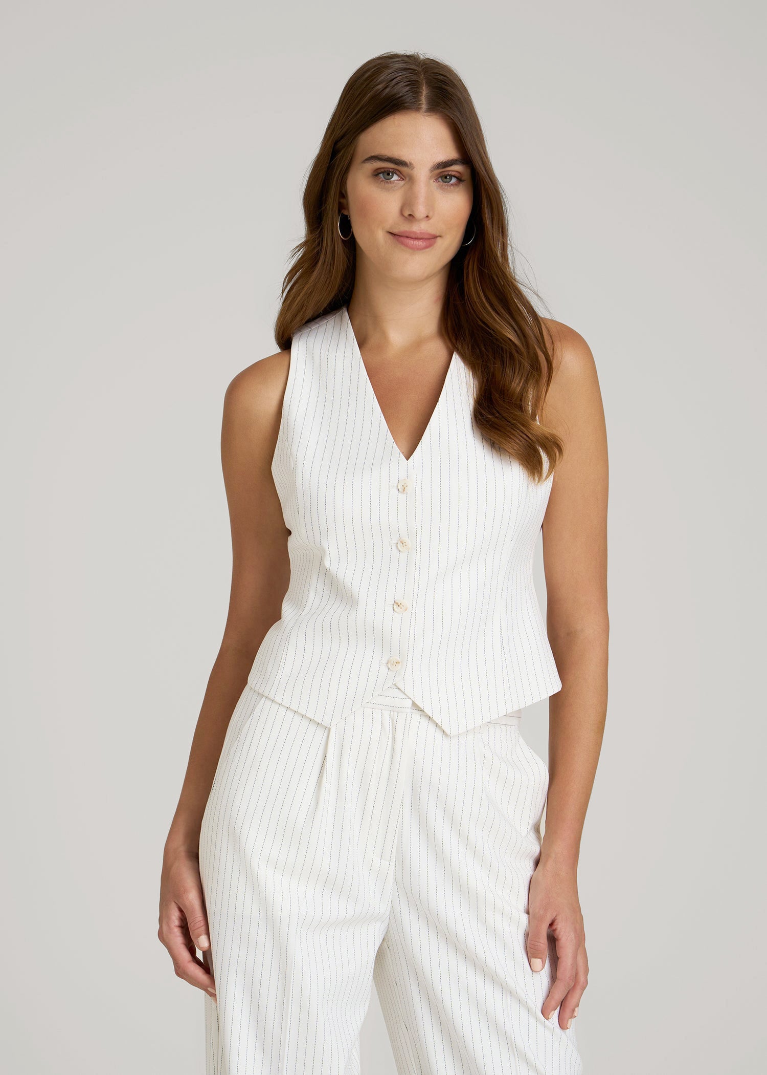 American Tall For Sale | Tailored Vest for Tall Women in Off White Pinstripe