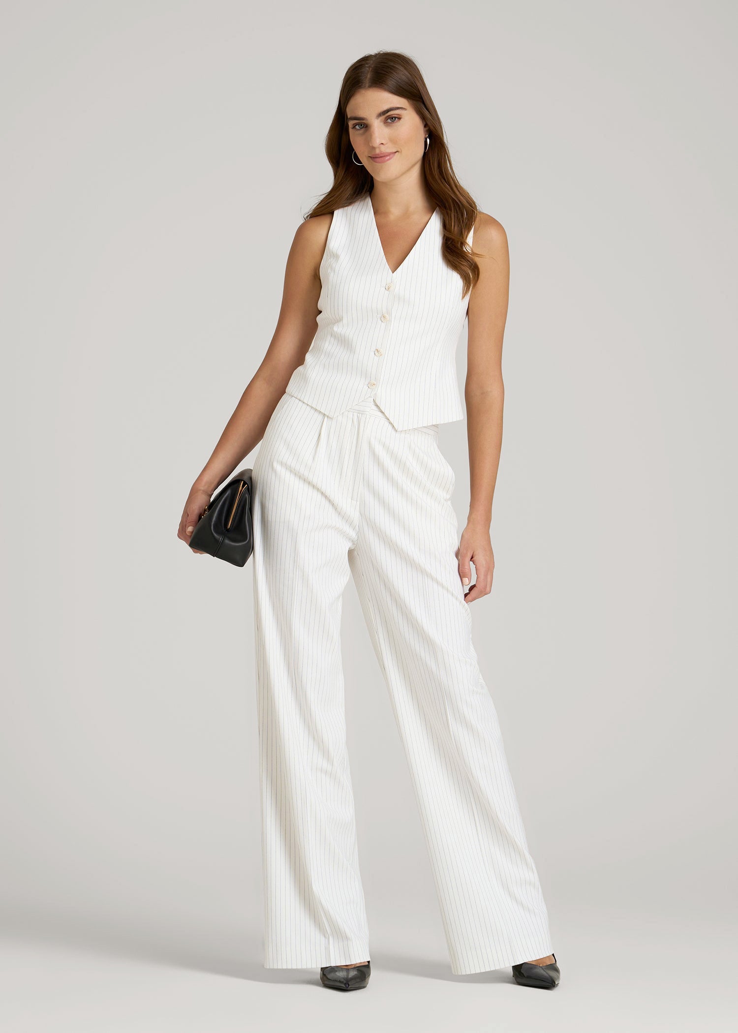 American Tall For Sale | Tailored Vest for Tall Women in Off White Pinstripe