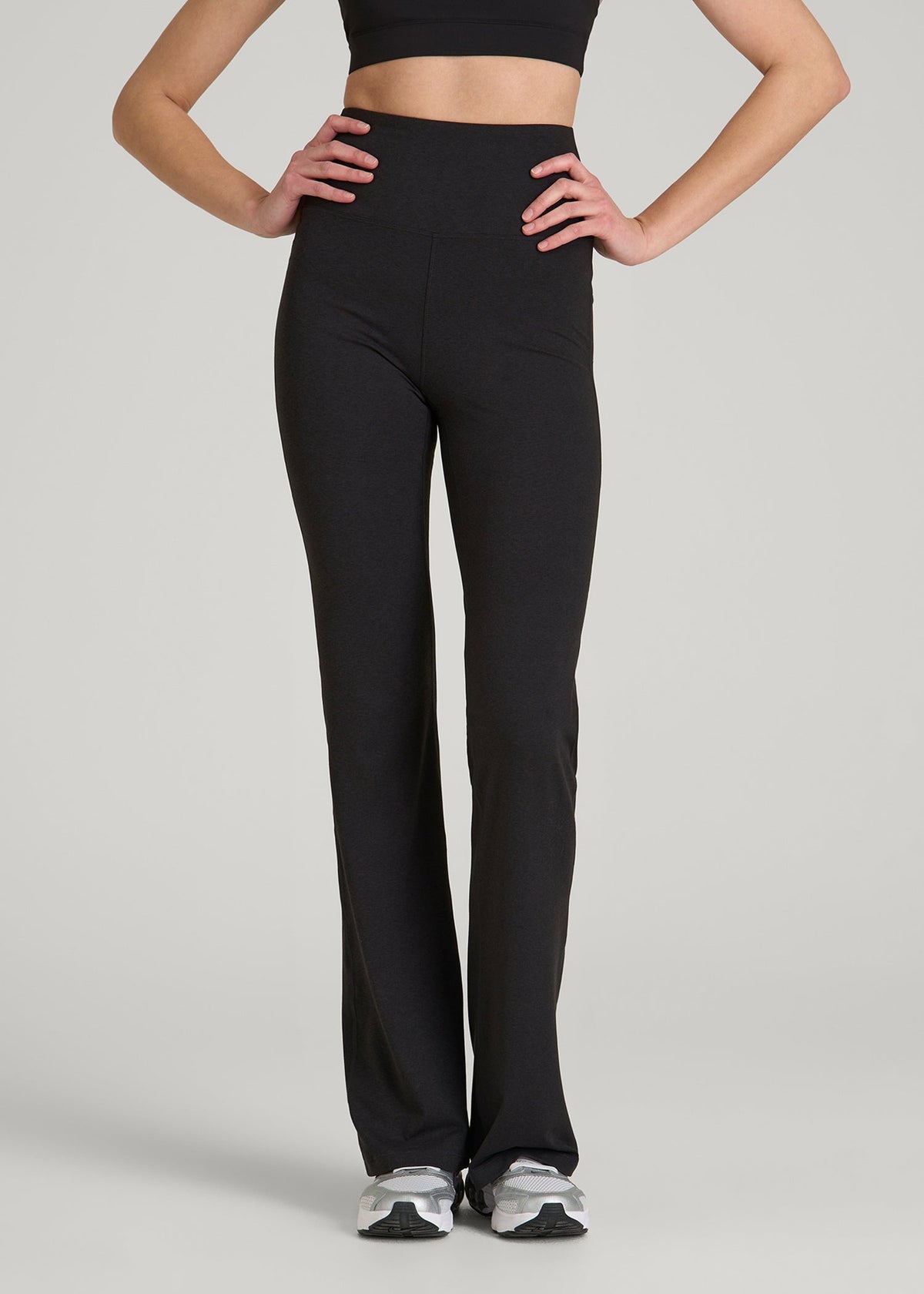 American Tall Online | Ultra Soft High Rise Flare Yoga Pants for Tall Women in Black Mix