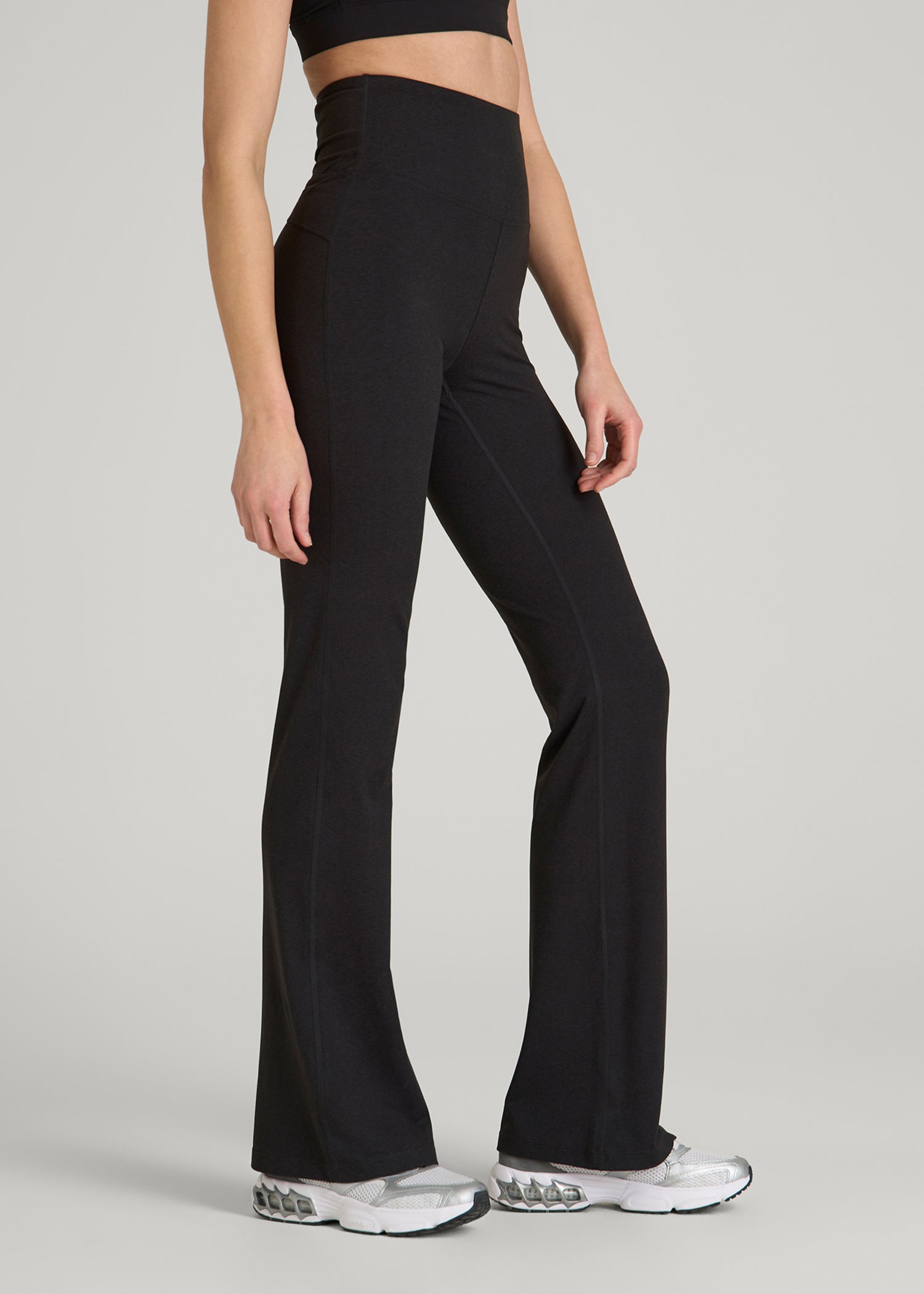 American Tall Online | Ultra Soft High Rise Flare Yoga Pants for Tall Women in Black Mix