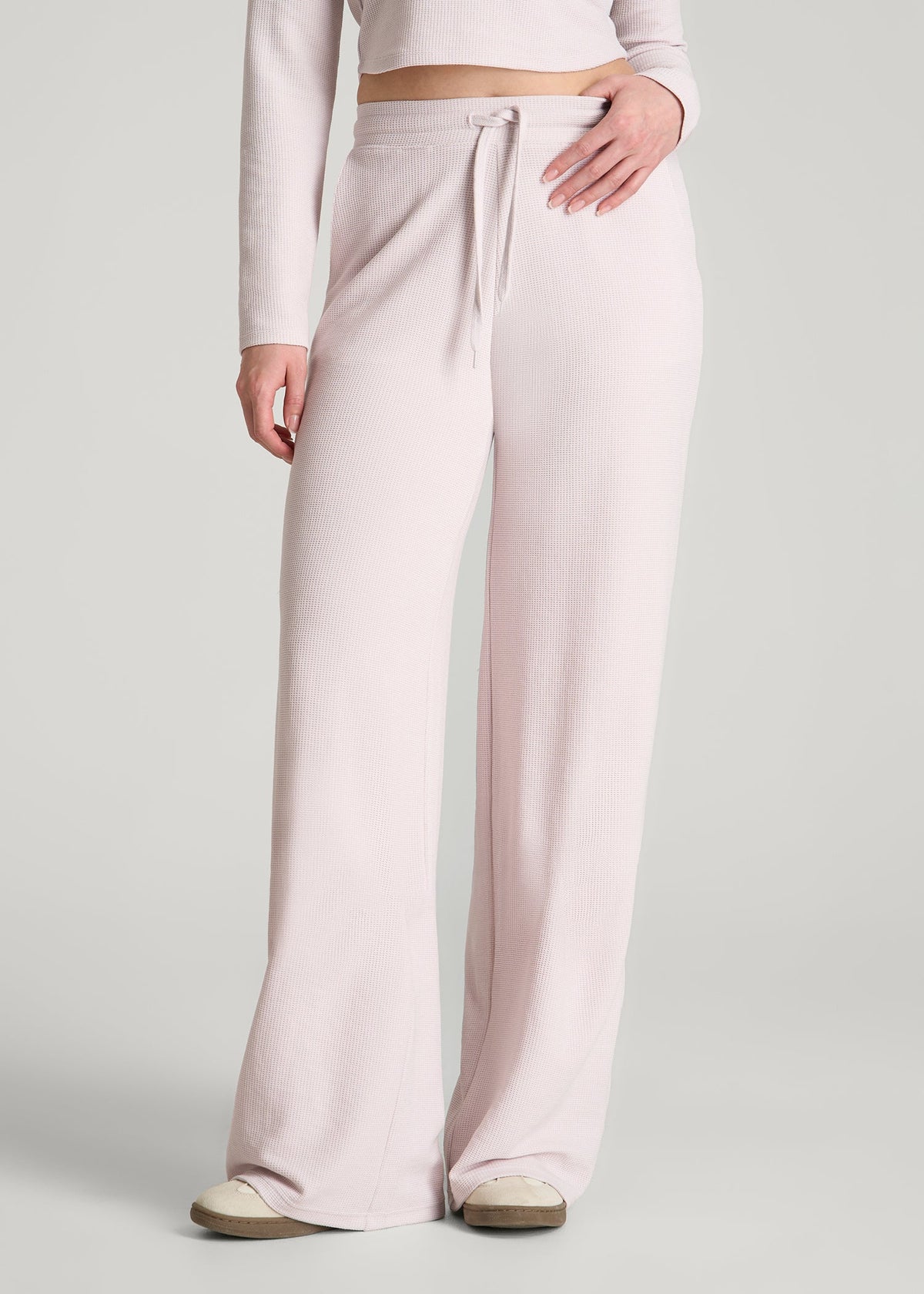 American Tall Online Shop | Mid Rise Waffle Wide Leg Pant for Tall Women in Grey Lilac