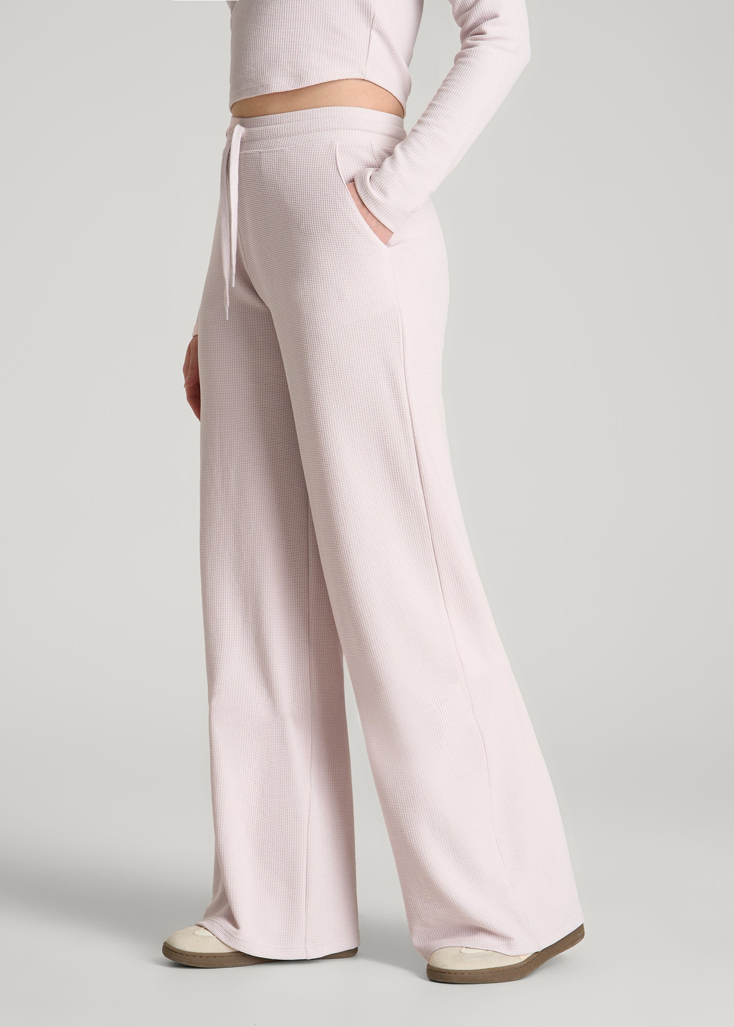 American Tall Online Shop | Mid Rise Waffle Wide Leg Pant for Tall Women in Grey Lilac