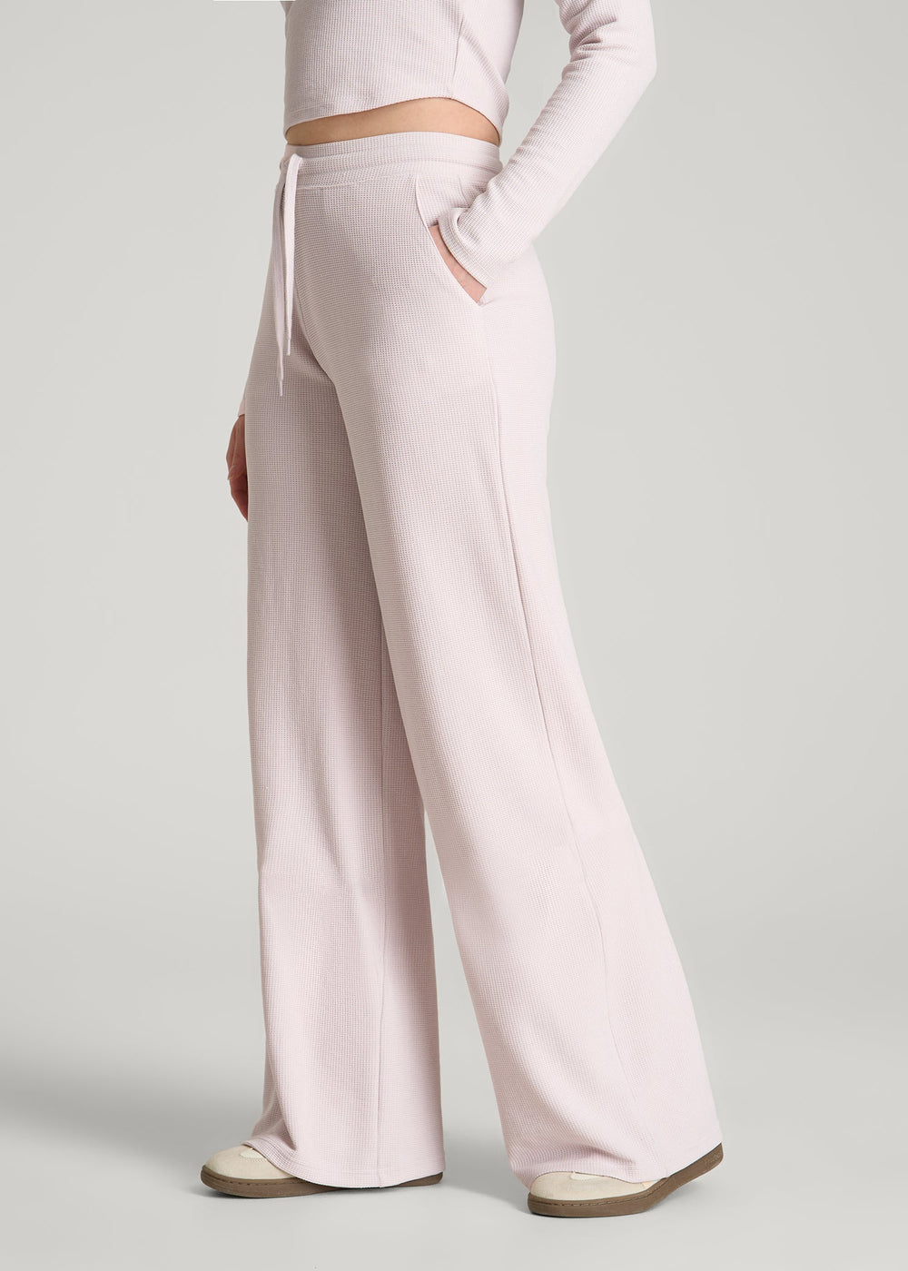American Tall Online Shop | Mid Rise Waffle Wide Leg Pant for Tall Women in Grey Lilac