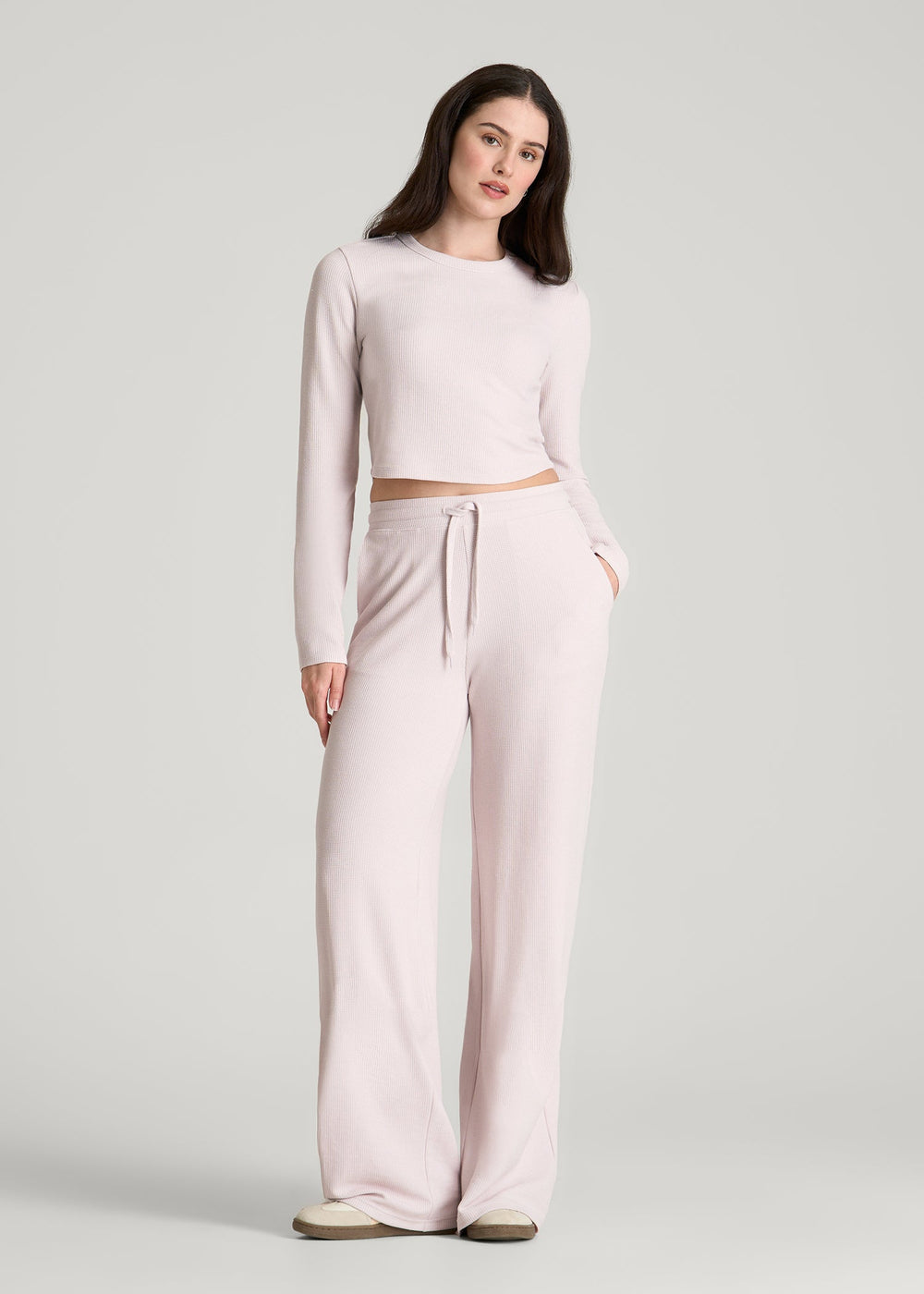 American Tall Online Shop | Mid Rise Waffle Wide Leg Pant for Tall Women in Grey Lilac