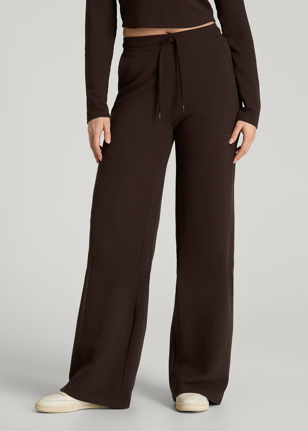 American Tall Discount | Mid Rise Waffle Wide Leg Pant for Tall Women in Espresso