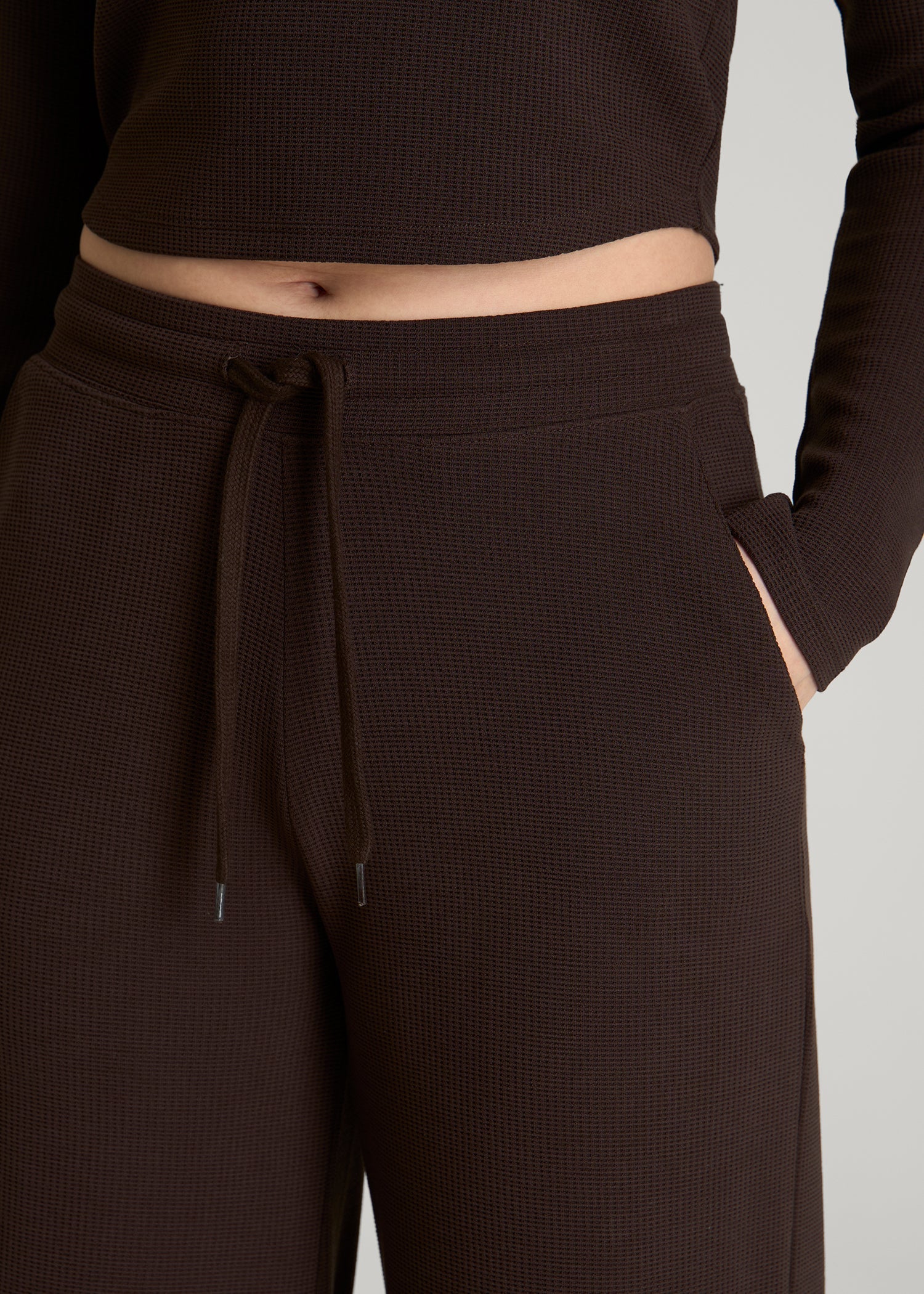 American Tall Discount | Mid Rise Waffle Wide Leg Pant for Tall Women in Espresso