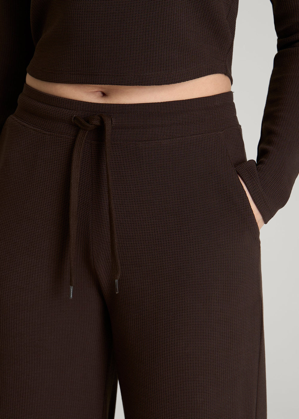 American Tall Discount | Mid Rise Waffle Wide Leg Pant for Tall Women in Espresso