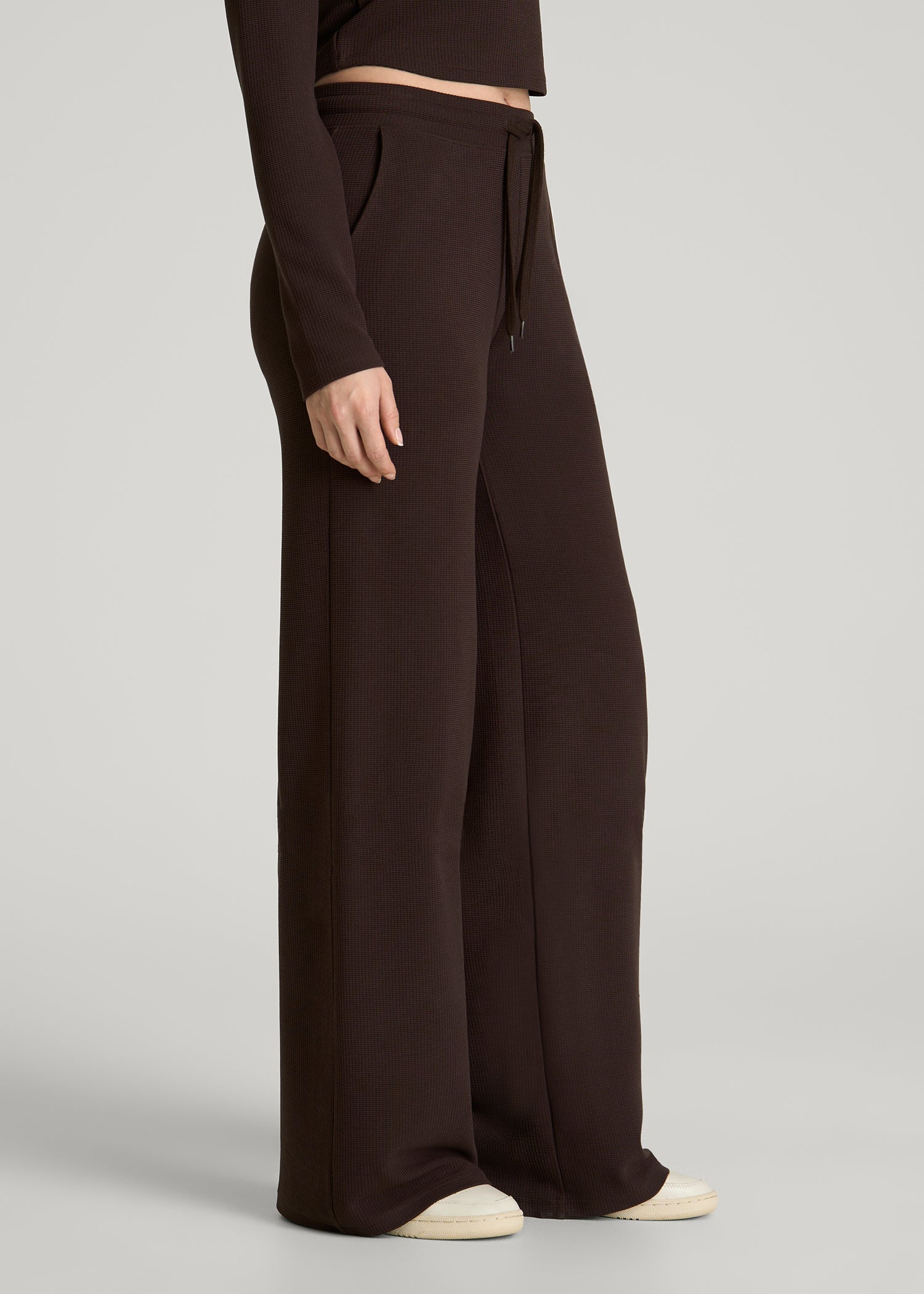 American Tall Discount | Mid Rise Waffle Wide Leg Pant for Tall Women in Espresso