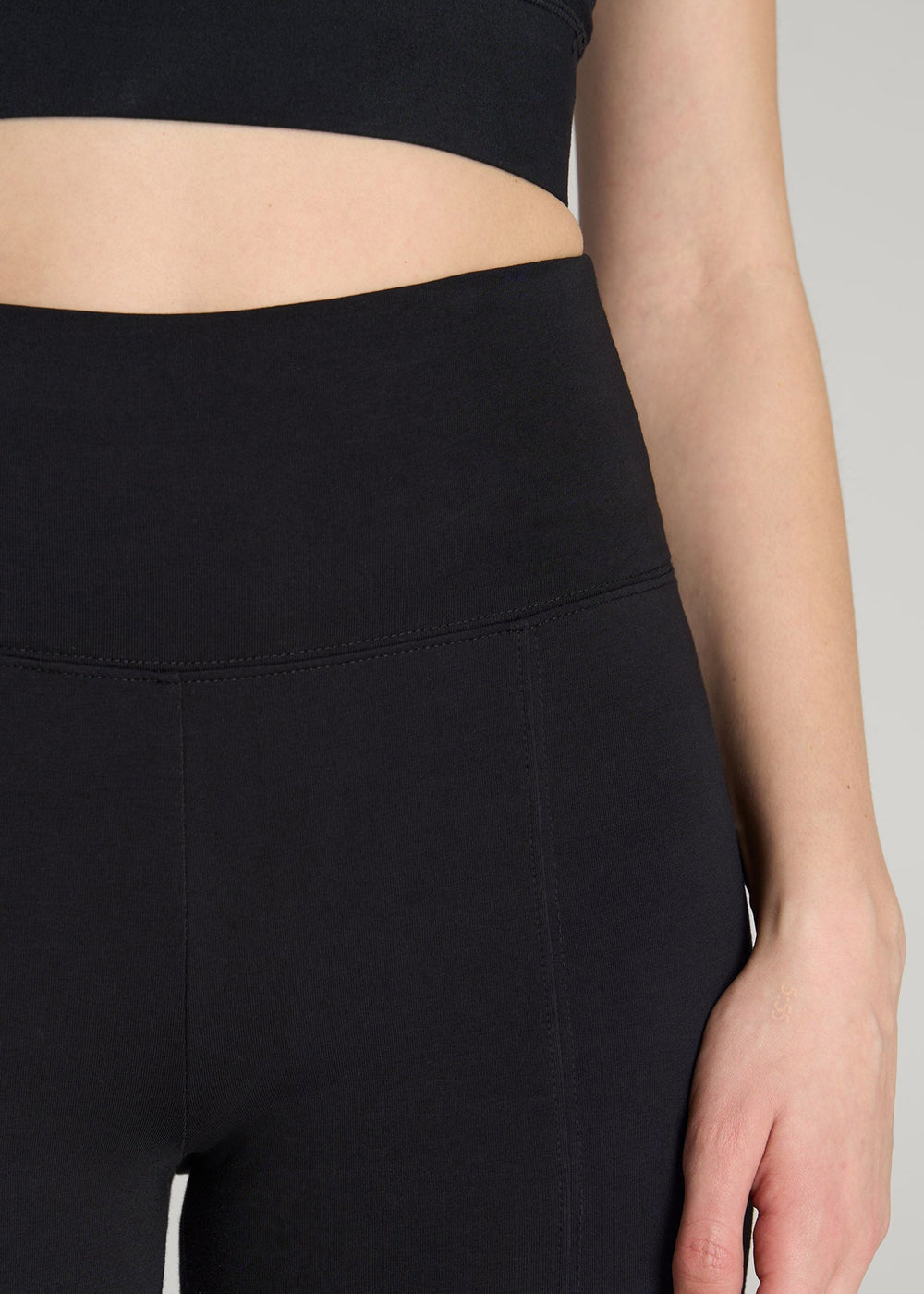 American Tall Discount | High Rise Split Flare Cotton Leggings for Tall Women in Black