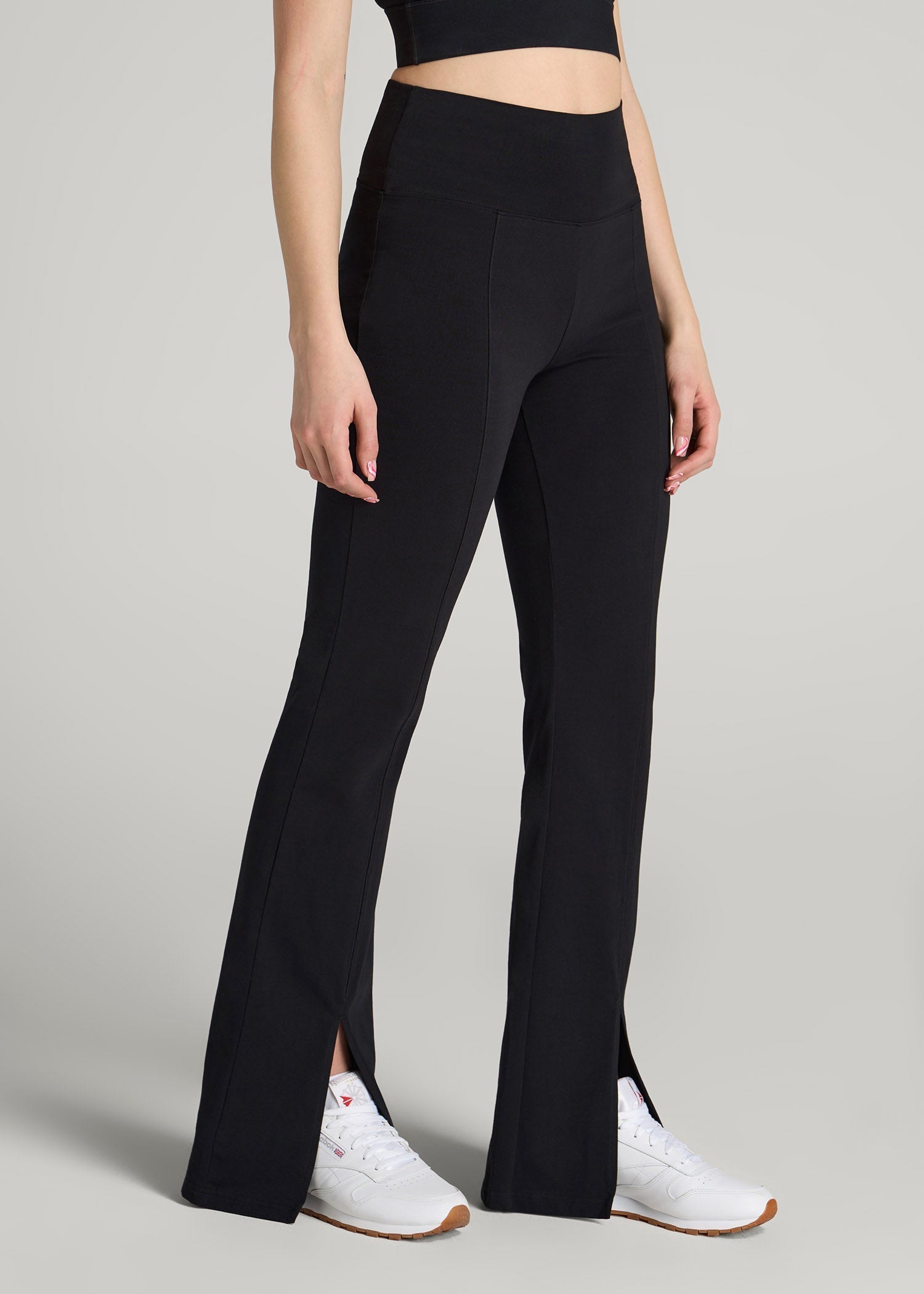 American Tall Discount | High Rise Split Flare Cotton Leggings for Tall Women in Black