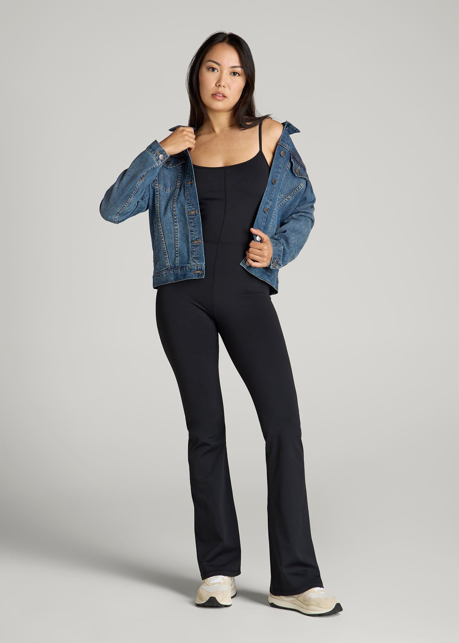 American Tall Online | Spaghetti Strap Flare Jumpsuit for Tall Women in Black
