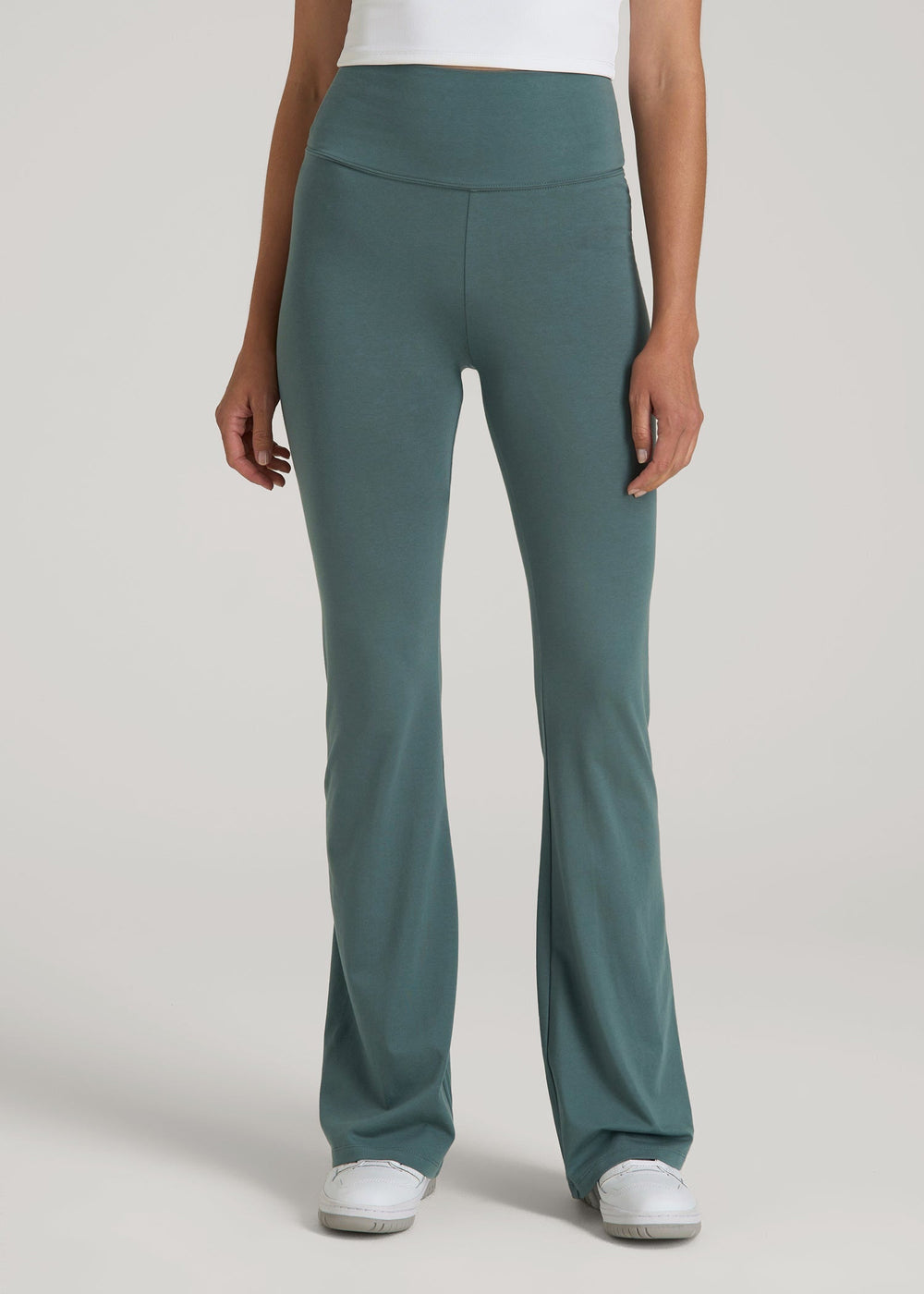 American Tall Discount | Cotton Flare Leggings for Tall Women in Balsam Green