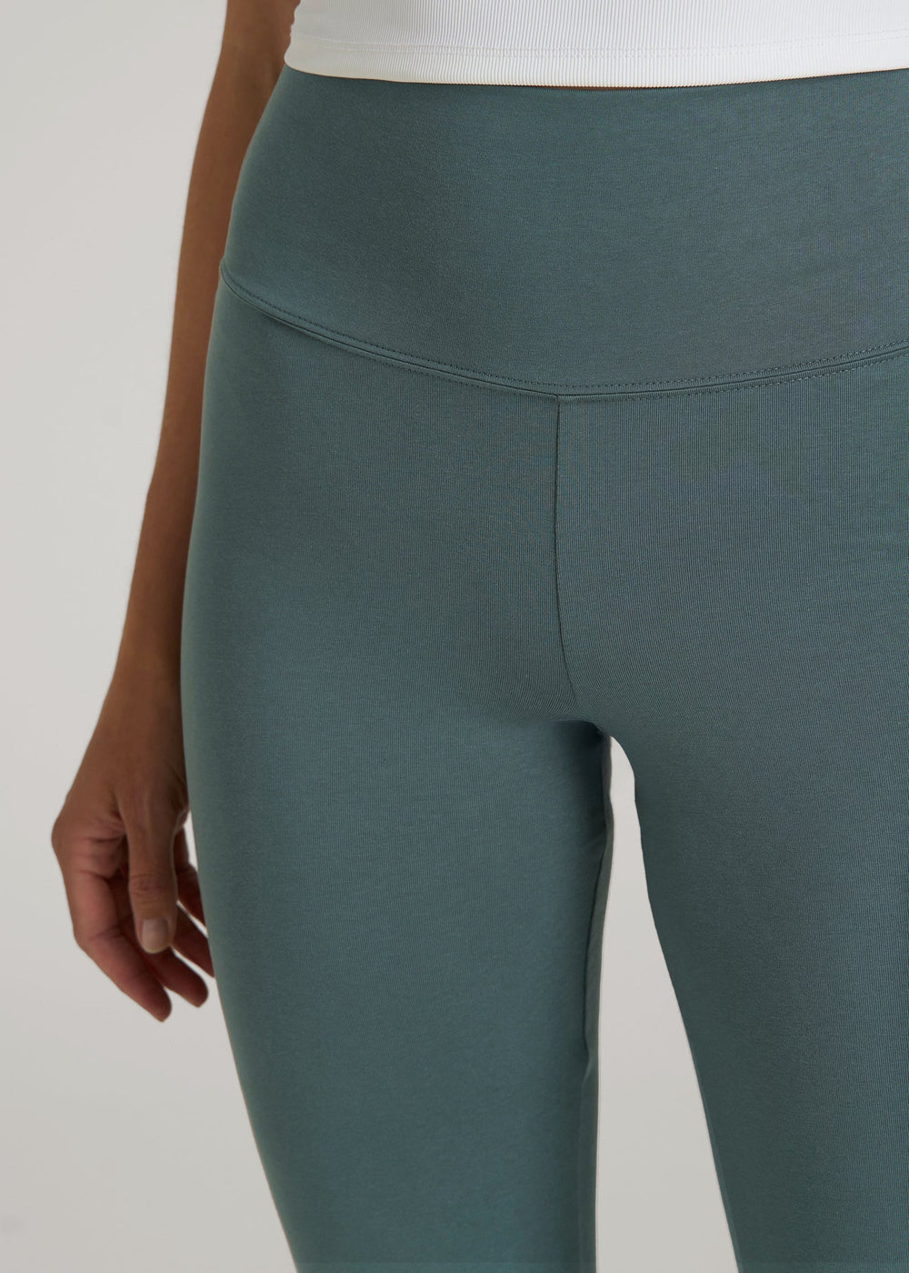 American Tall Discount | Cotton Flare Leggings for Tall Women in Balsam Green