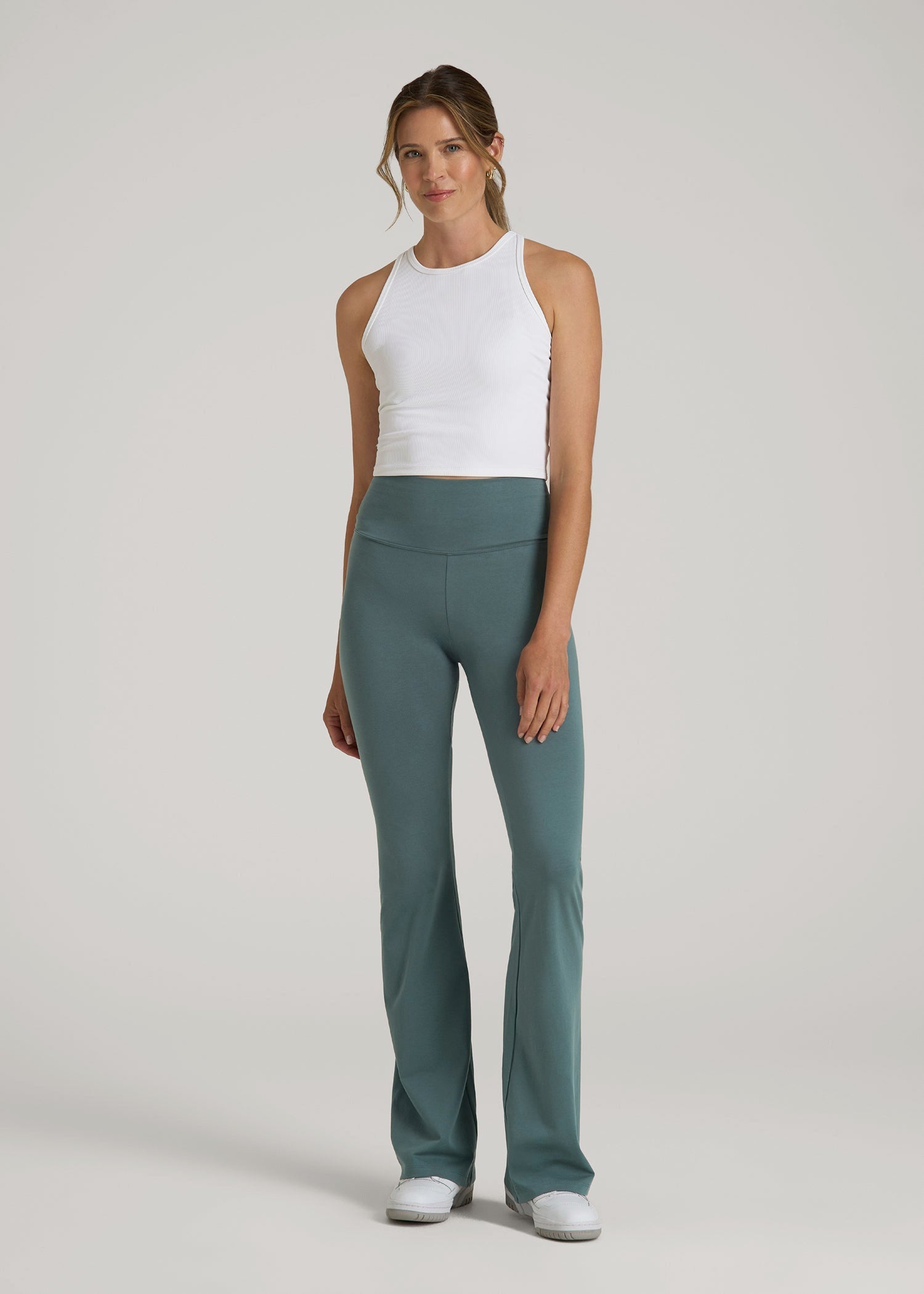American Tall Discount | Cotton Flare Leggings for Tall Women in Balsam Green