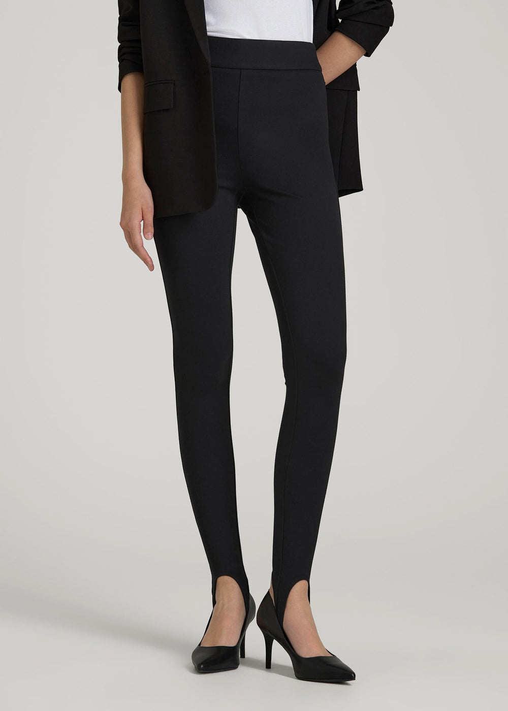 American Tall Sale | Soft Flex Ponte Stirrup Pants  for Tall Women in Black