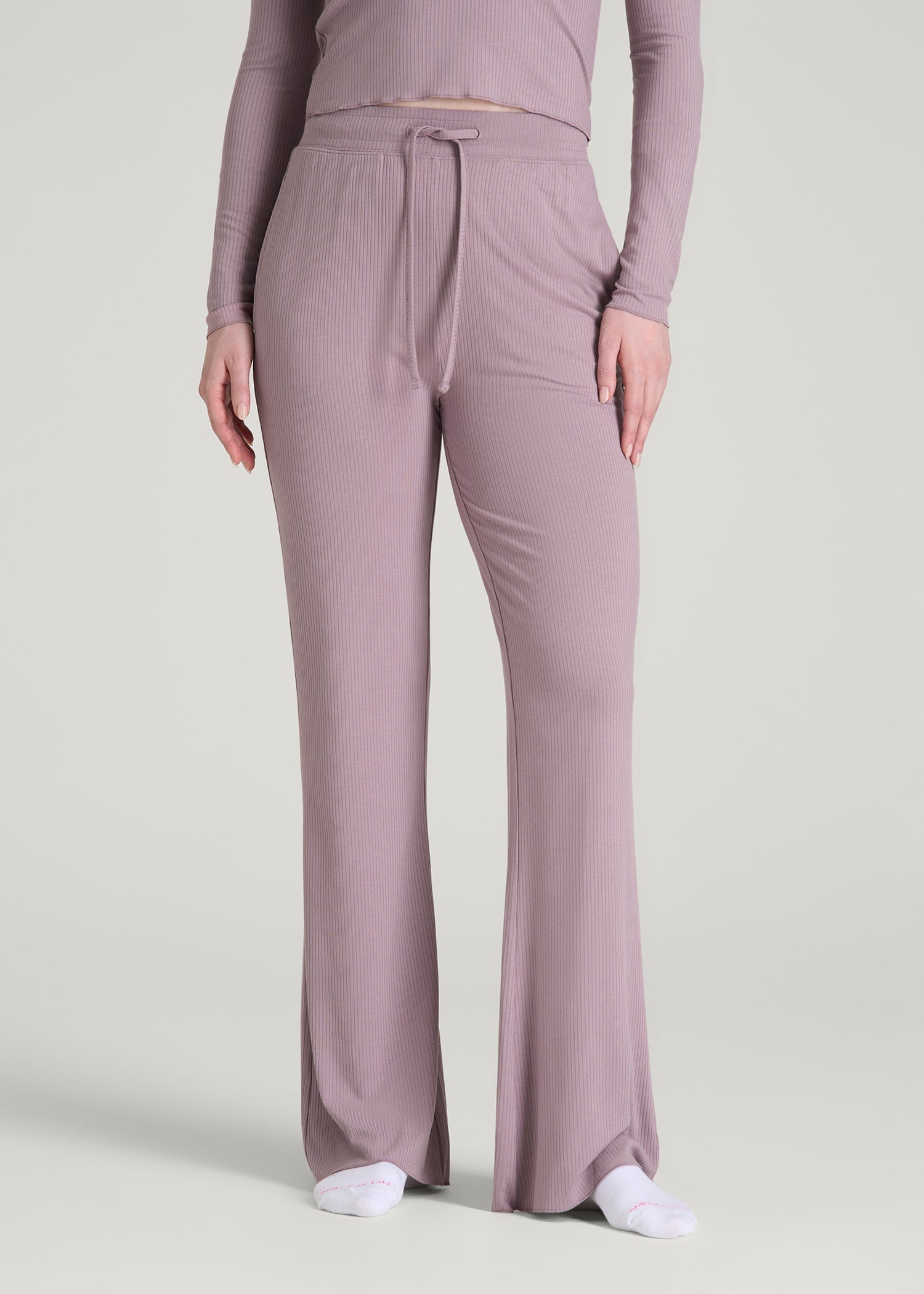 American Tall Sale | Ribbed Flare Pants for Tall Women in Smoked Mauve