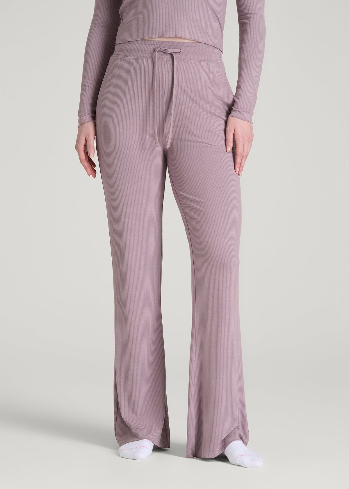 American Tall Sale | Ribbed Flare Pants for Tall Women in Smoked Mauve