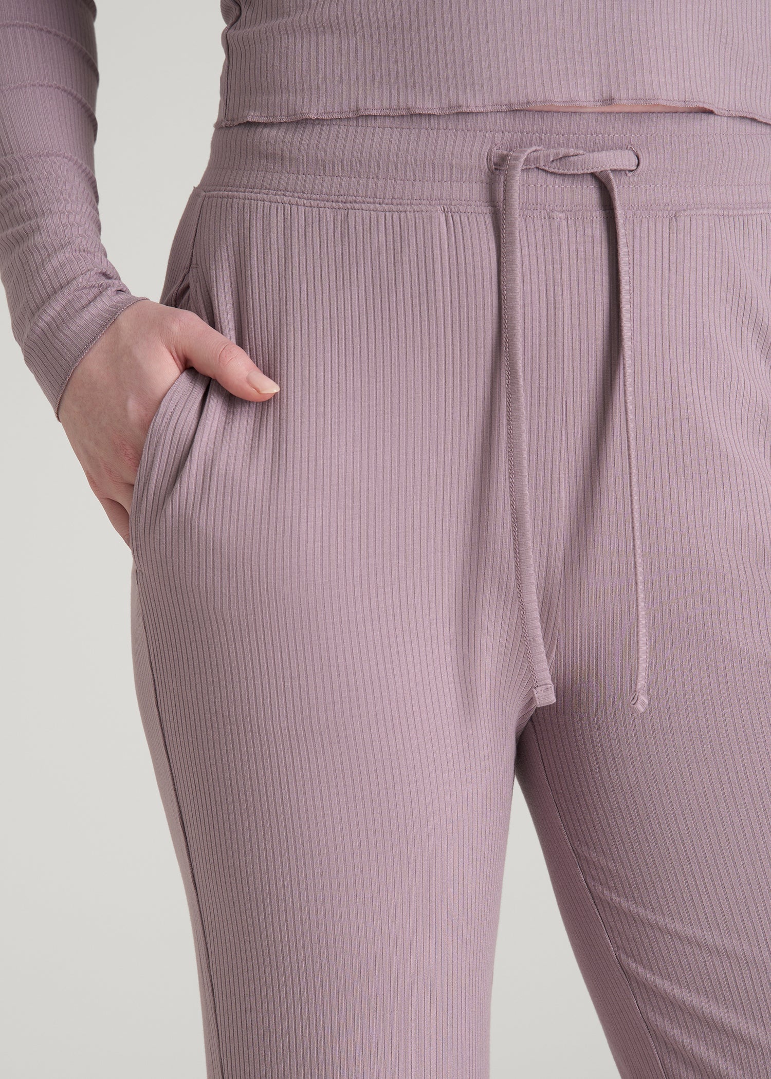 American Tall Sale | Ribbed Flare Pants for Tall Women in Smoked Mauve