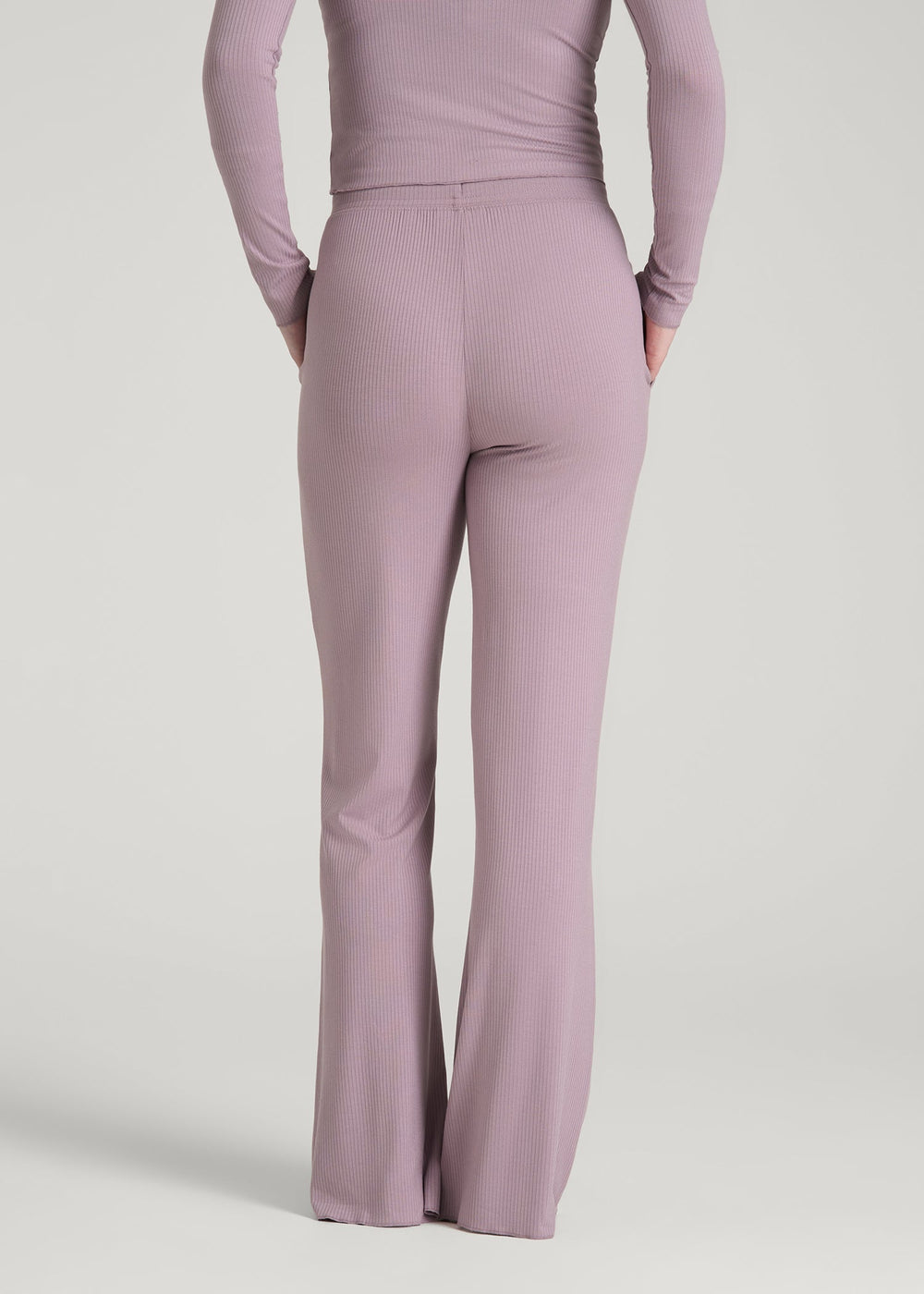American Tall Sale | Ribbed Flare Pants for Tall Women in Smoked Mauve