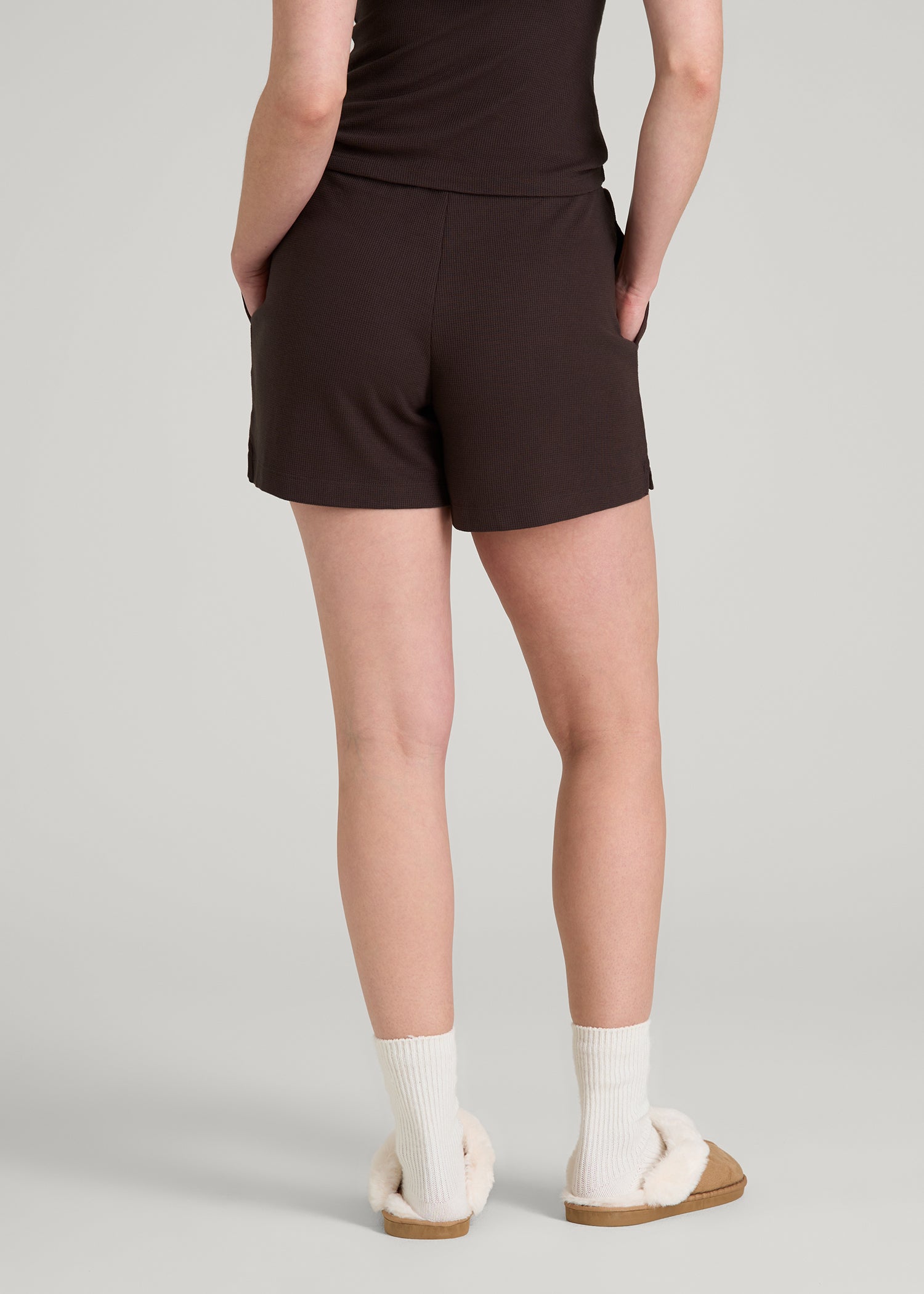 American Tall Outlet | Waffle Sleep Shorts for Tall Women in Espresso