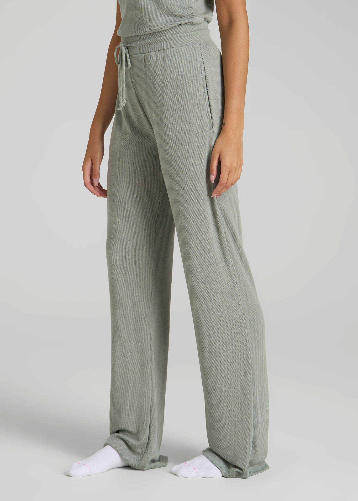American Tall For Sale | Open-Bottom Waffle Lounge Pants for Tall Women in Seagrass