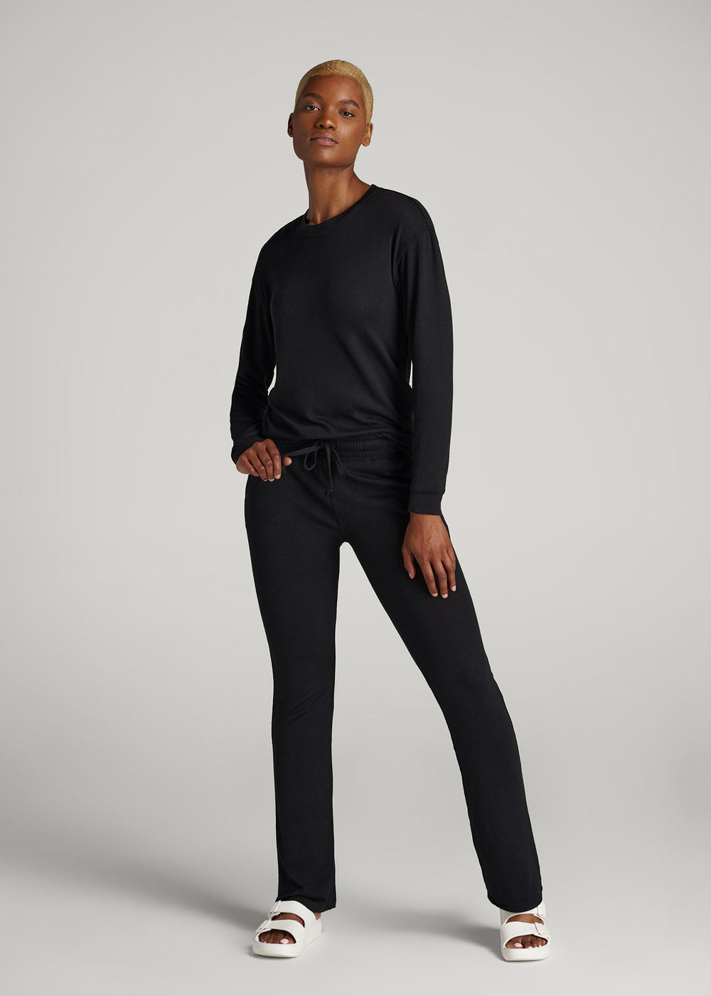 American Tall Online Shop | Open-Bottom Cozy PJ Lounge Pants for Tall Women in Black