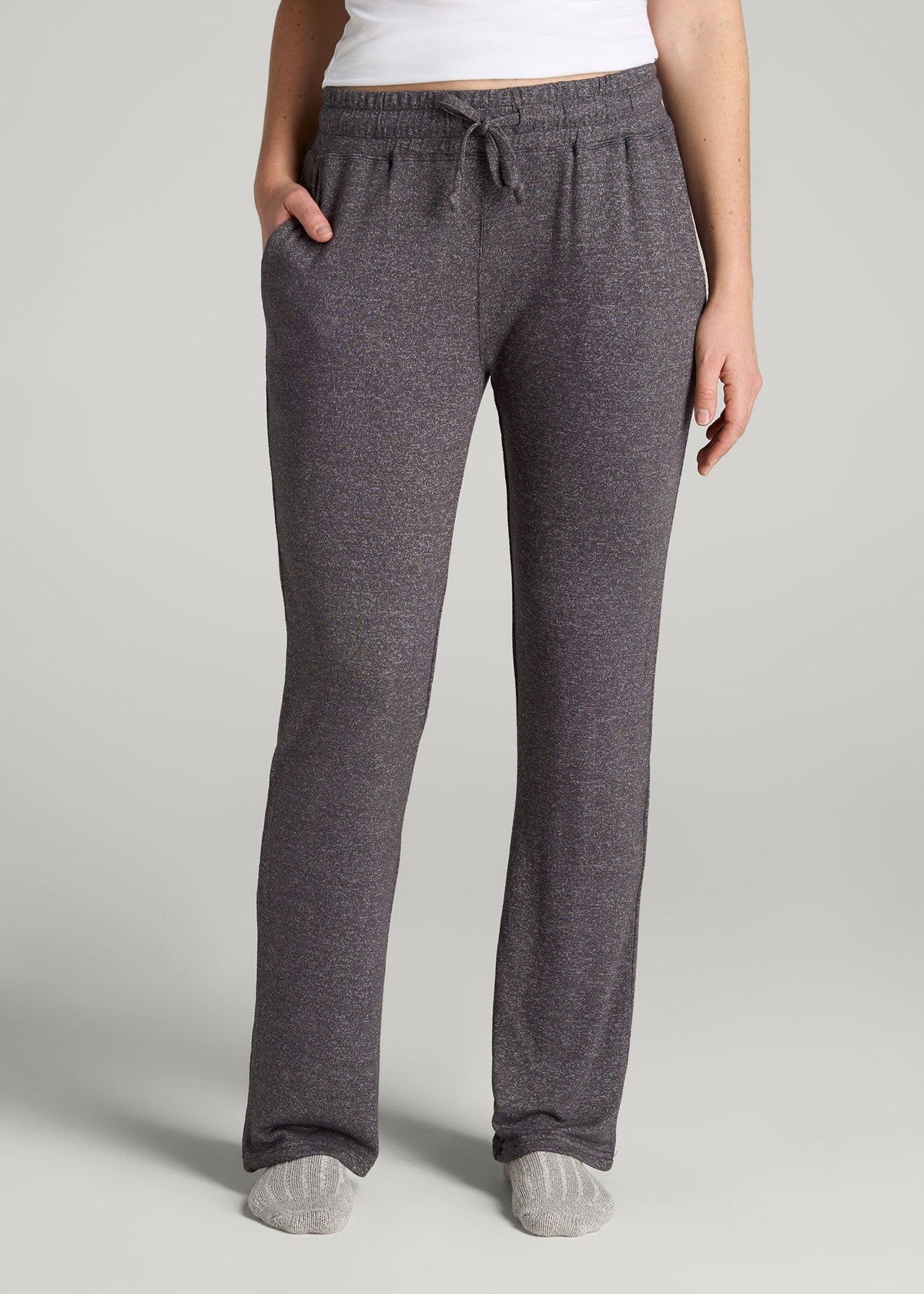 American Tall Discount | Open-Bottom Cozy PJ Lounge Pants for Tall Women in Charcoal Mix