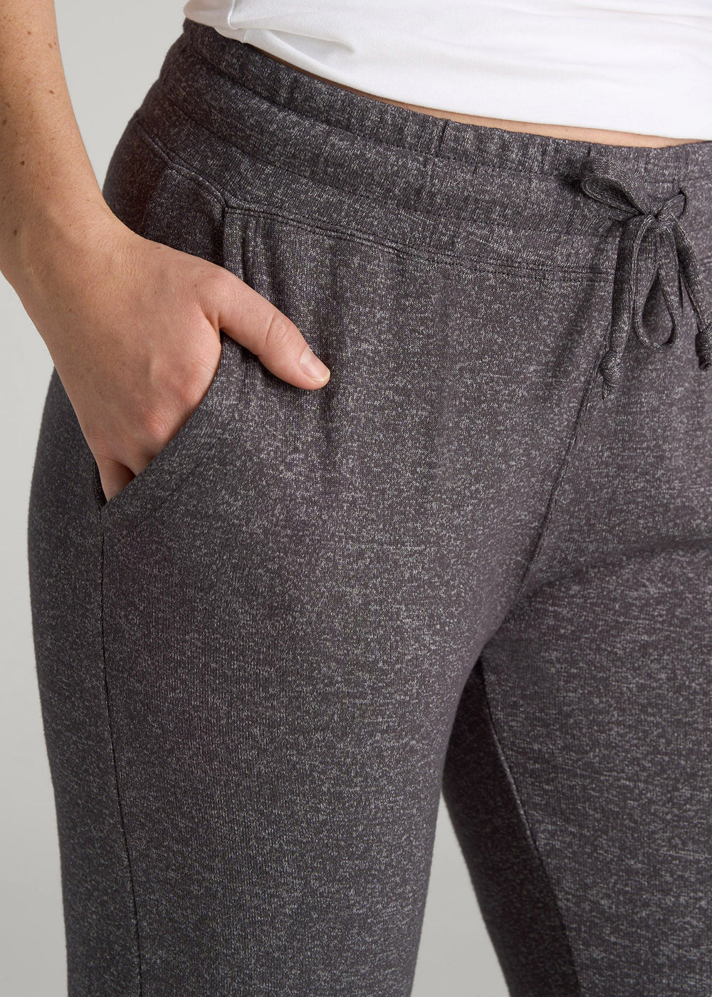 American Tall Discount | Open-Bottom Cozy PJ Lounge Pants for Tall Women in Charcoal Mix