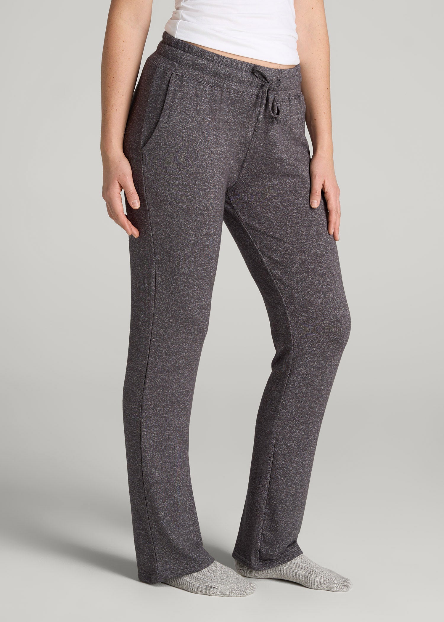 American Tall Discount | Open-Bottom Cozy PJ Lounge Pants for Tall Women in Charcoal Mix
