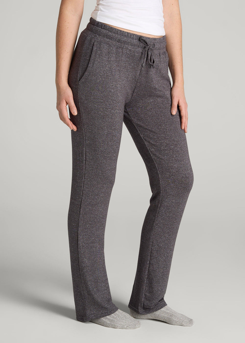 American Tall Discount | Open-Bottom Cozy PJ Lounge Pants for Tall Women in Charcoal Mix