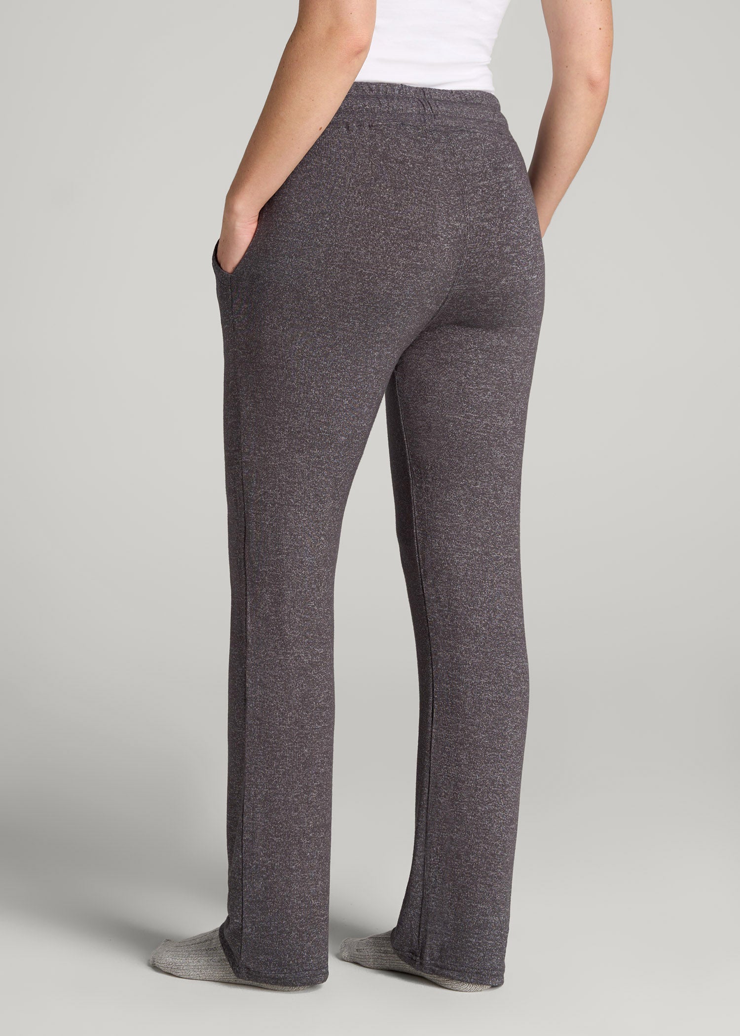 American Tall Discount | Open-Bottom Cozy PJ Lounge Pants for Tall Women in Charcoal Mix