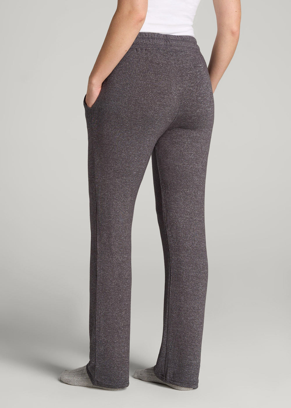 American Tall Discount | Open-Bottom Cozy PJ Lounge Pants for Tall Women in Charcoal Mix